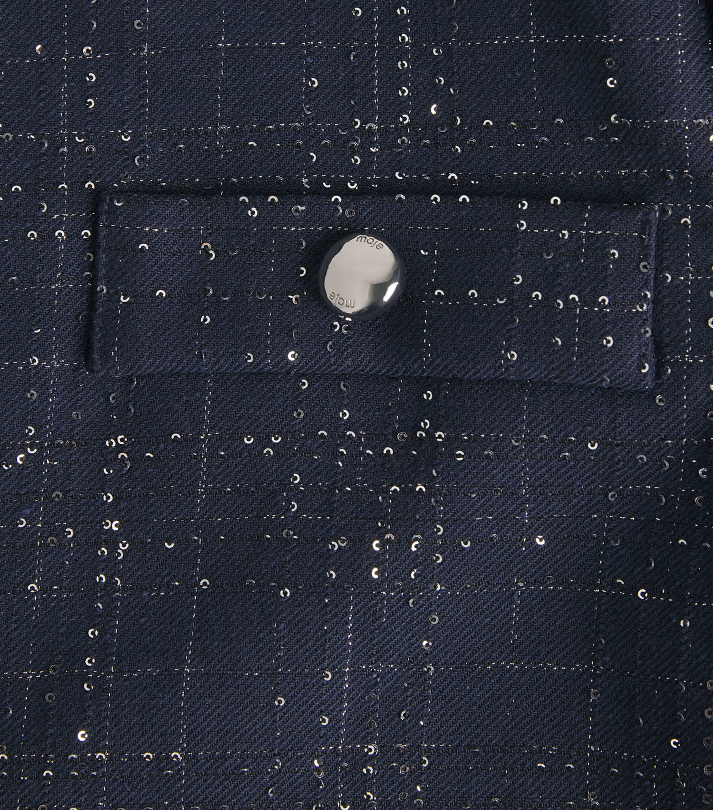 Maje Womens Sequinned Tweed Cropped Jacket Navy Image 6