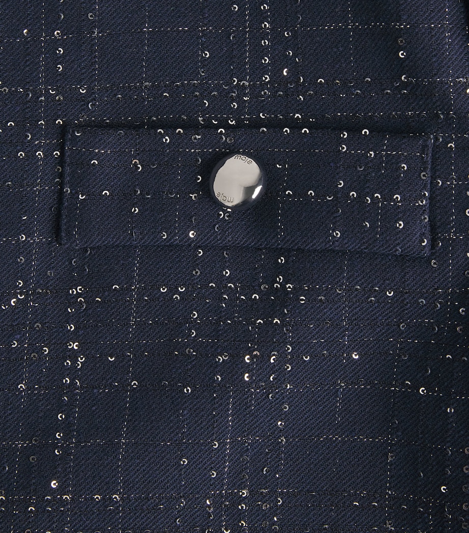 Maje Womens Sequinned Tweed Cropped Jacket Navy Image 6