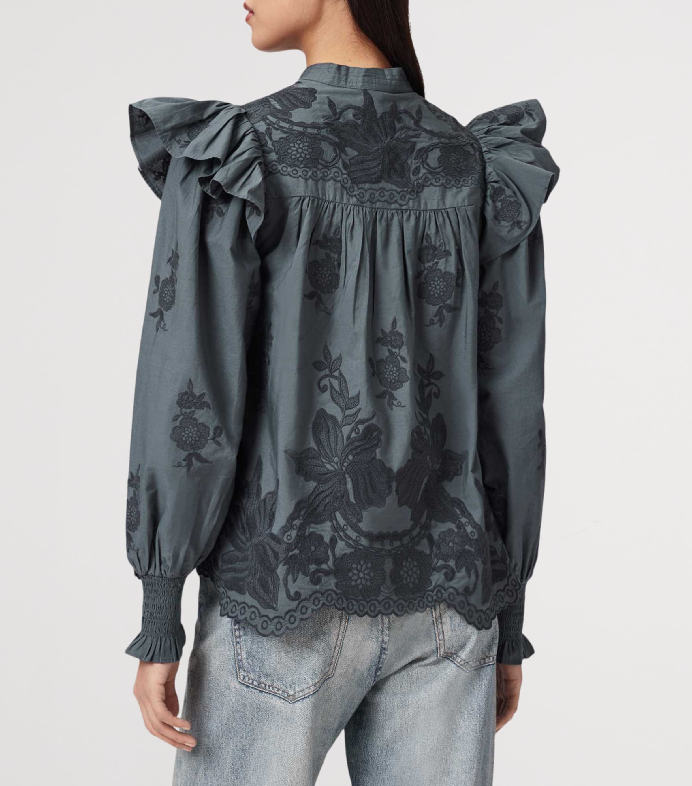 AllSaints Womens Cotton Nisa Embroidered Blouse Steel Blue Image 4