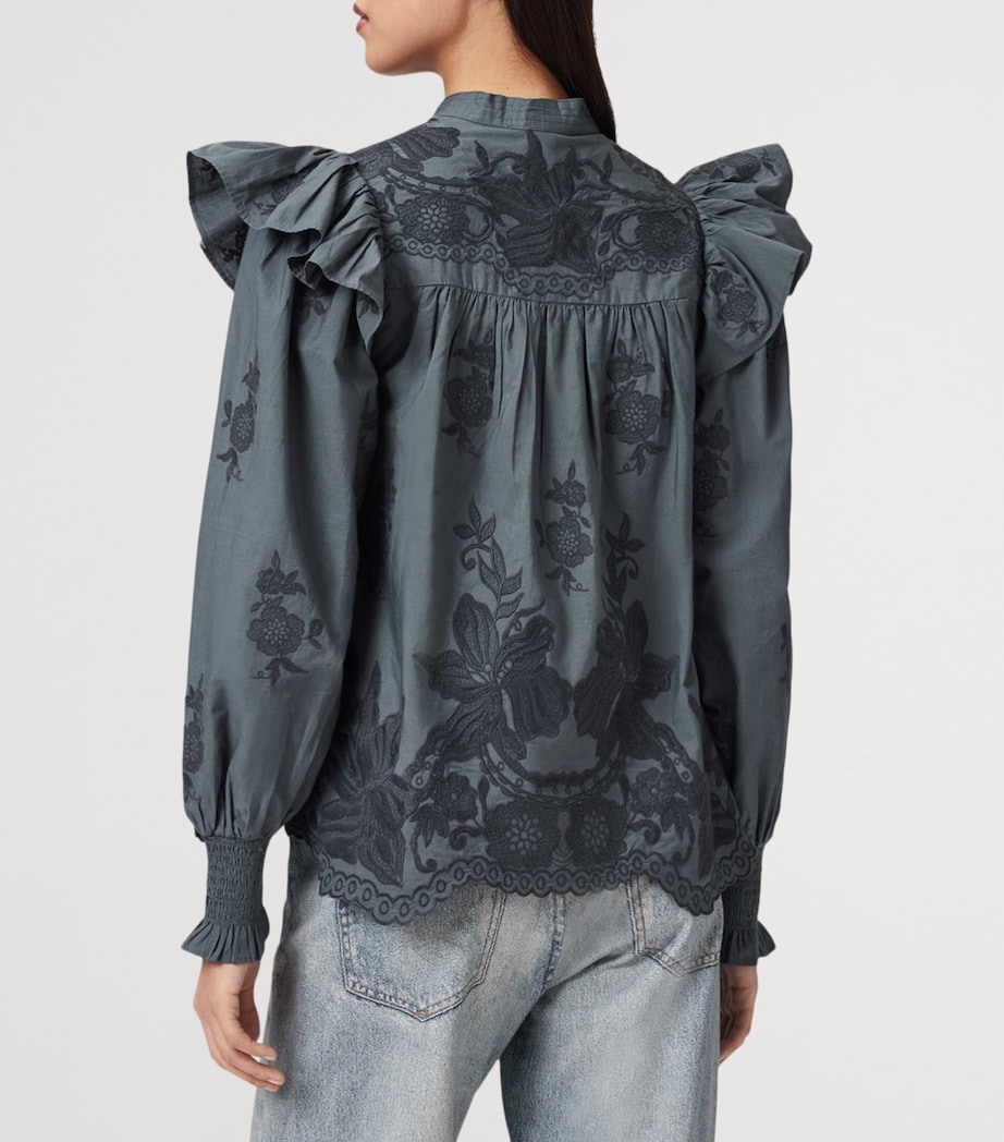 AllSaints Womens Cotton Nisa Embroidered Blouse Steel Blue Image 4