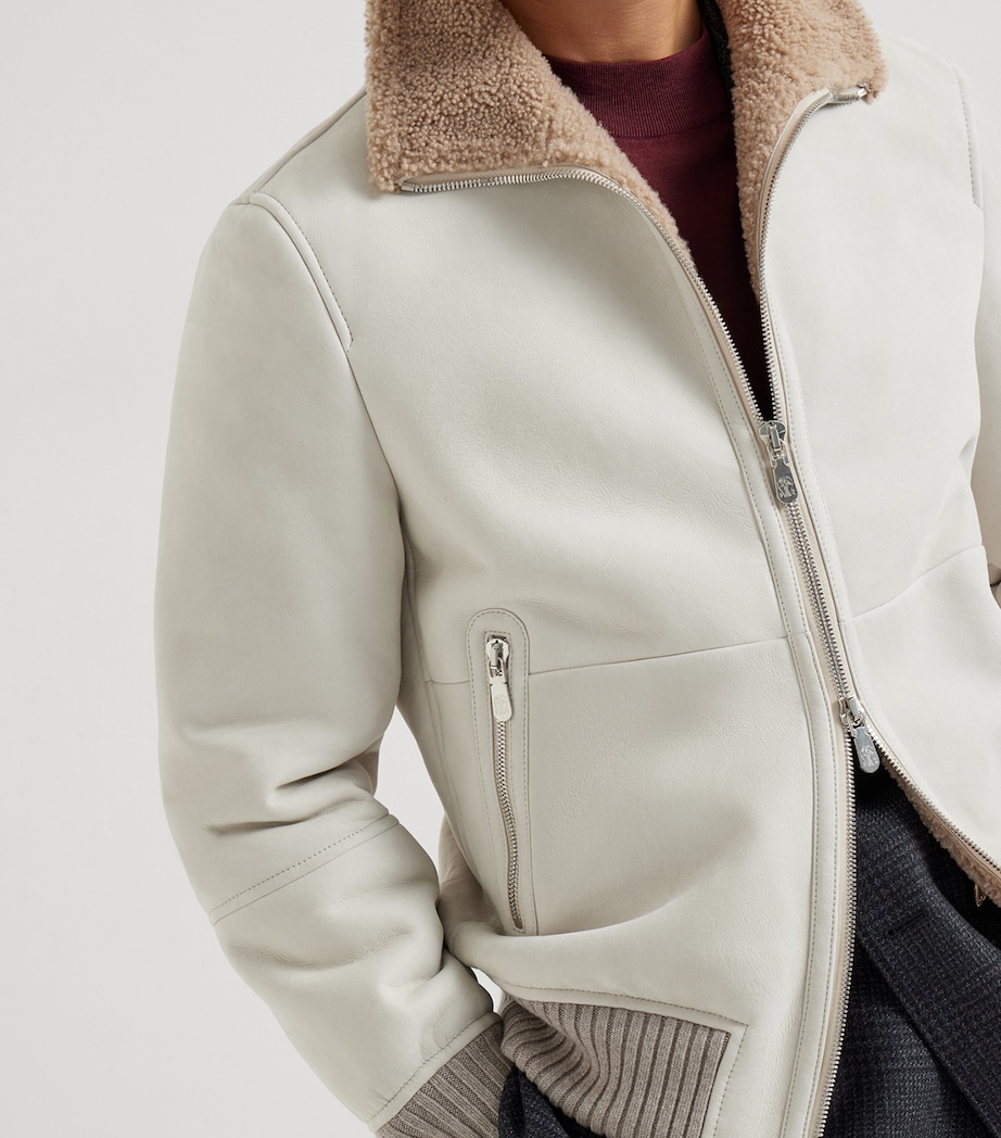 Leather Shearling Bomber Jacket C4245 Image 6