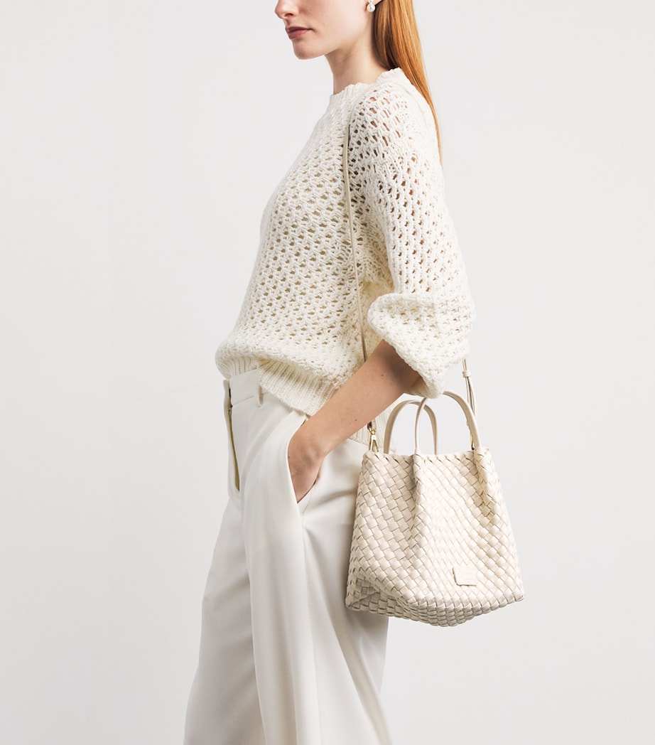 Harrods Mini Neoprene Woven Tote Bag Ivory Image 4