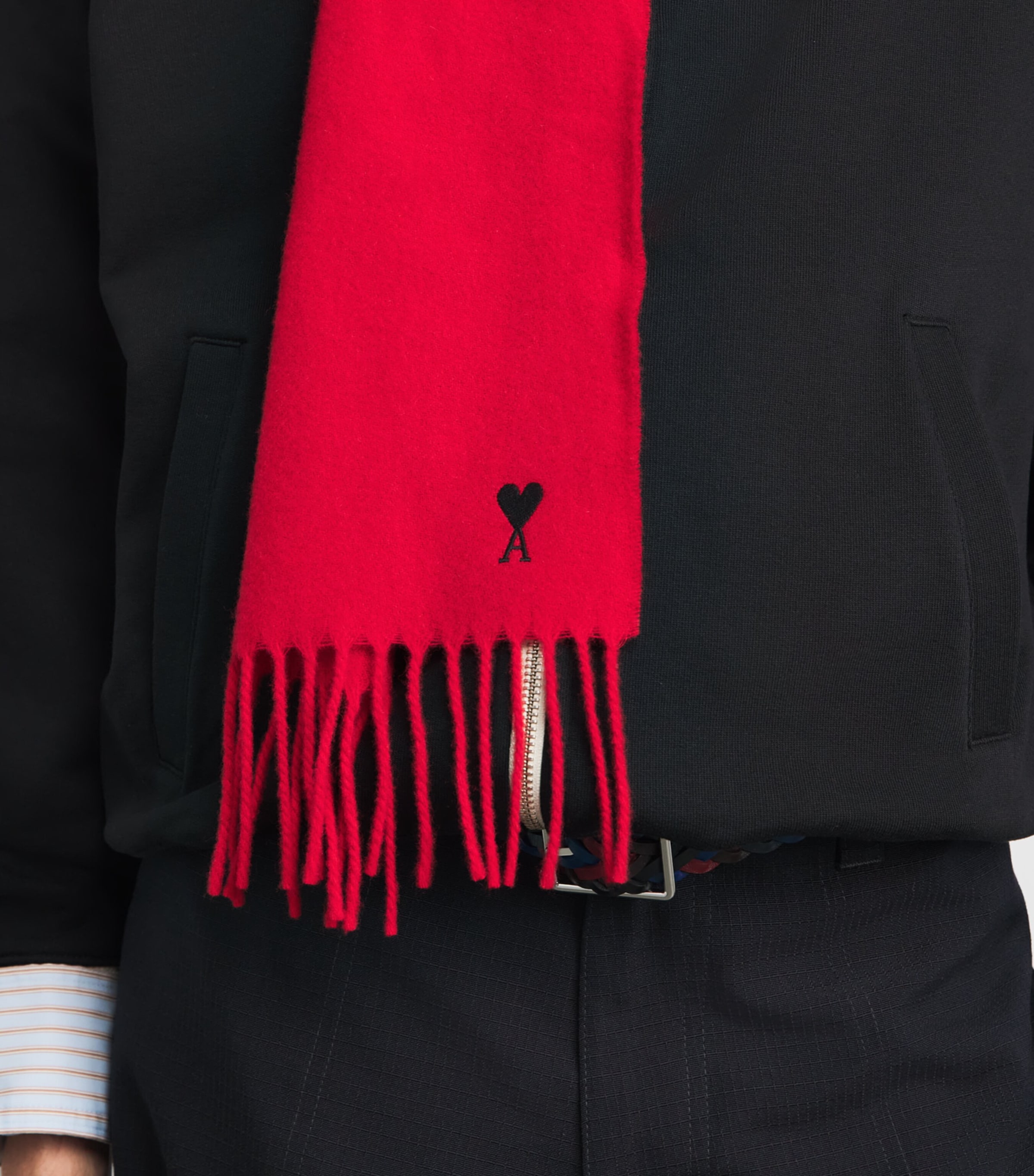 AMI Paris Red Wool Ami de Coeur Fringed Scarf | Harrods US