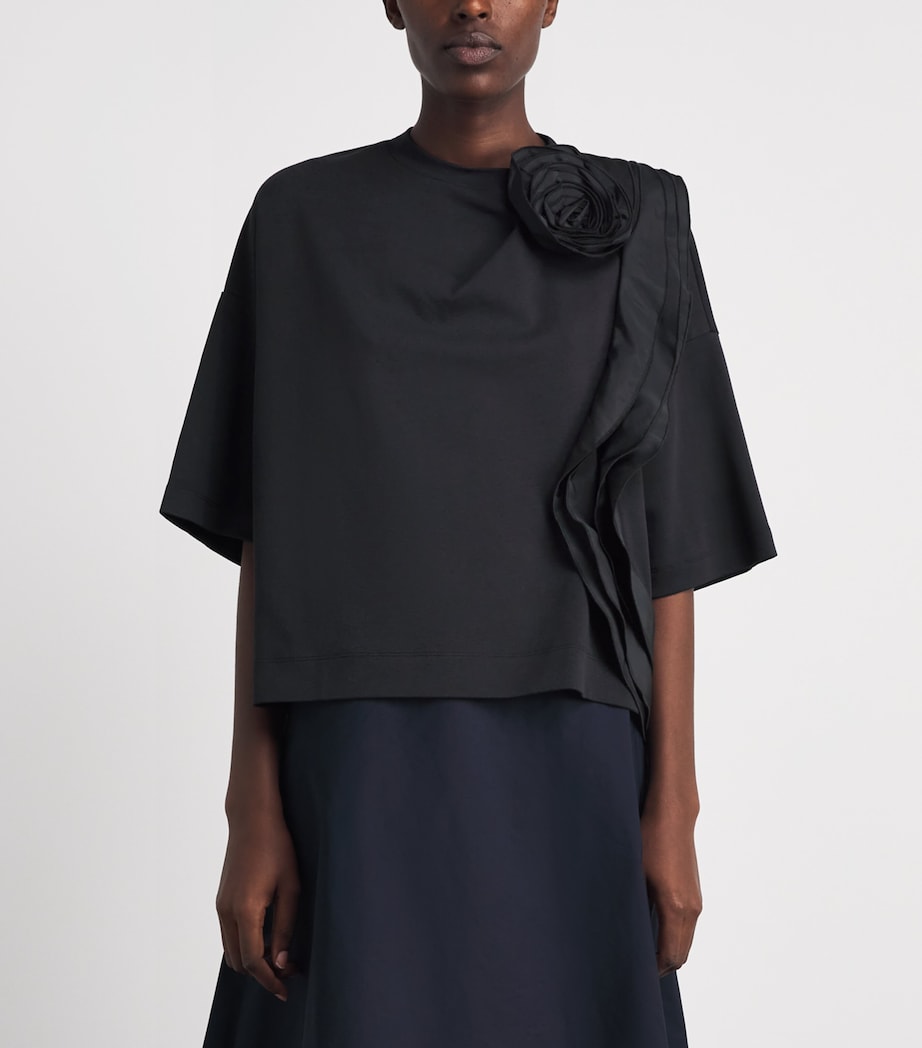 Max Mara Womens Cotton Floral Appliqué T-Shirt Black Image 4