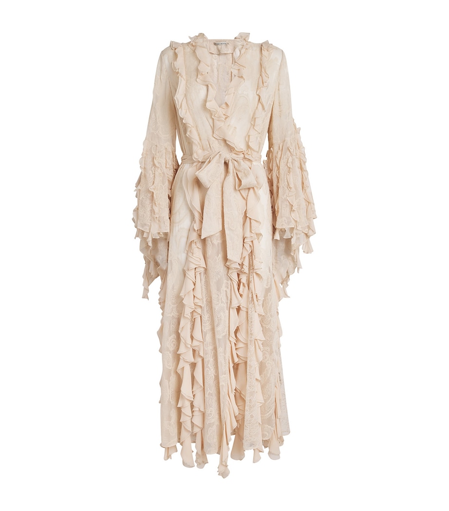 Alice+Olivia Womens Ruffle Cher Maxi Robe Champagne Image 1