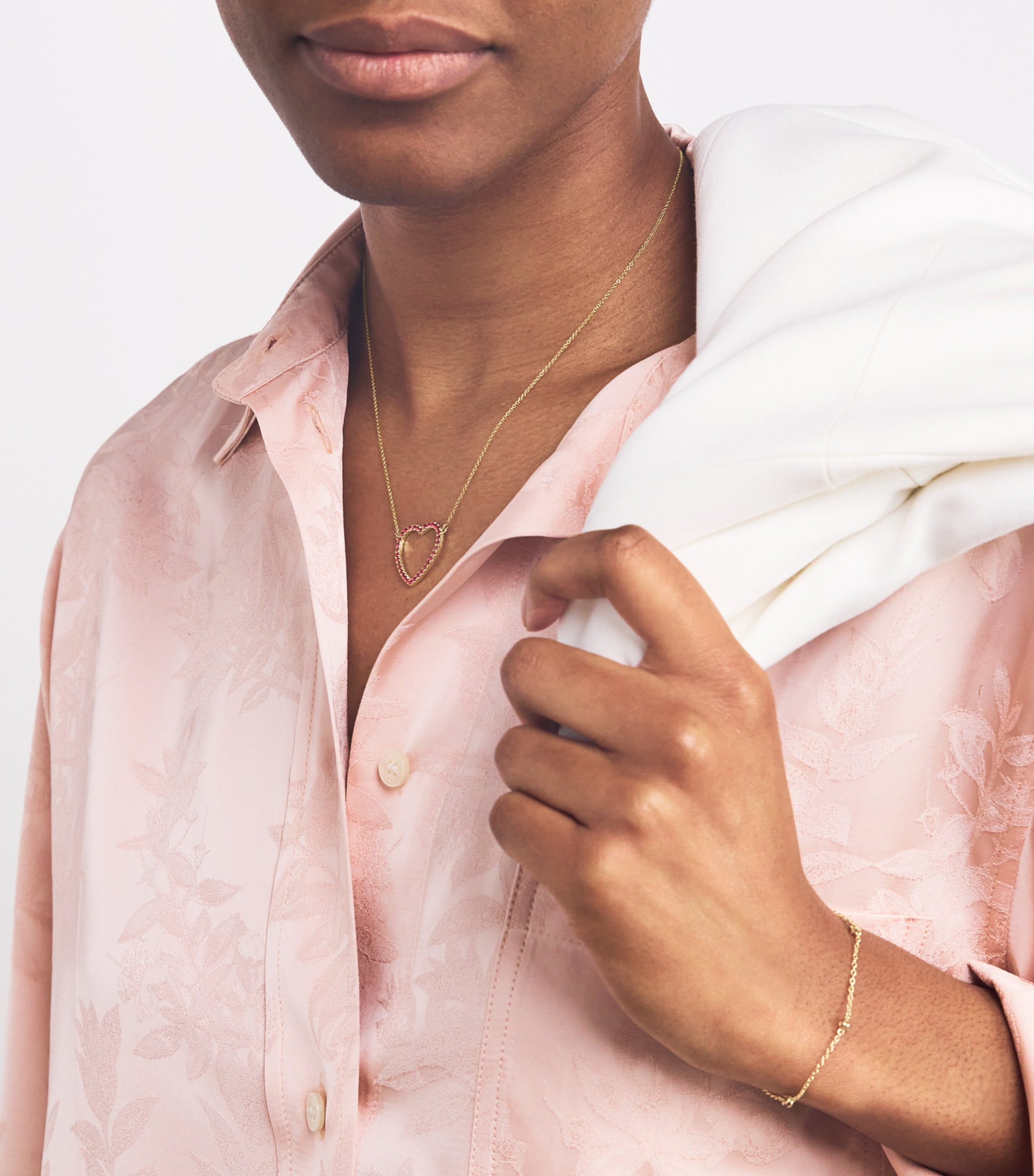 Large Yellow Gold and Ruby Edith Open Heart Necklace  YELLOW GOLD Image 4