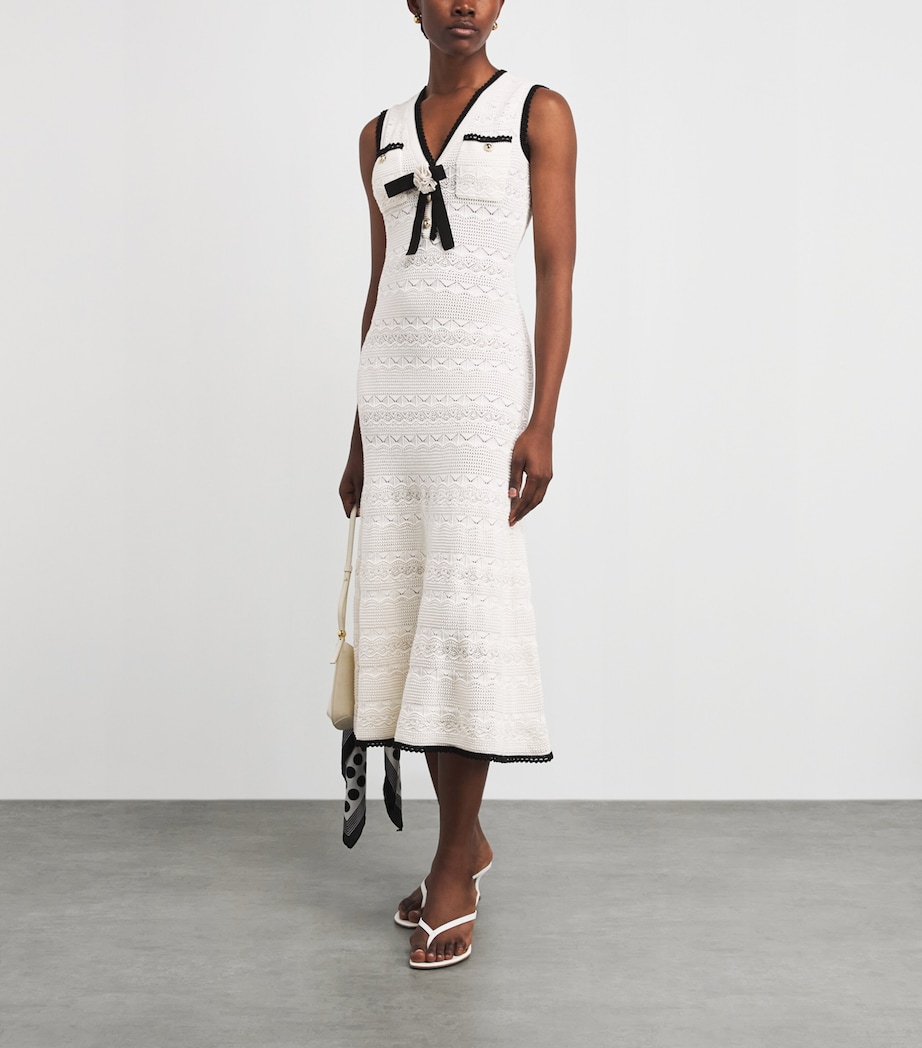 self portrait pointelle knit midi dress Blue Pointelle Knit Midi Dress self-portrait-US