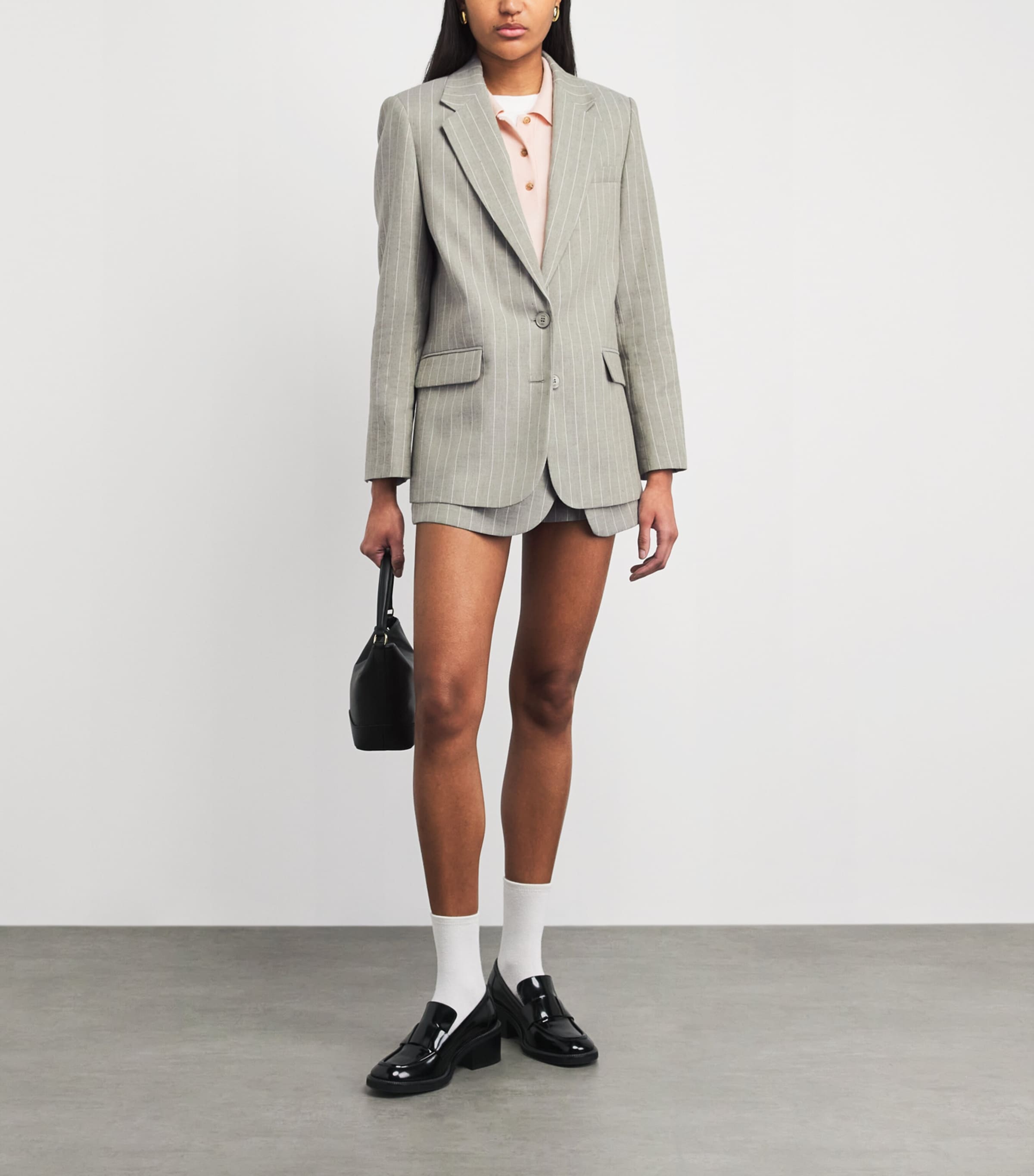 Maje Womens Linen-Blend Pinstripe Blazer Khaki Image 2