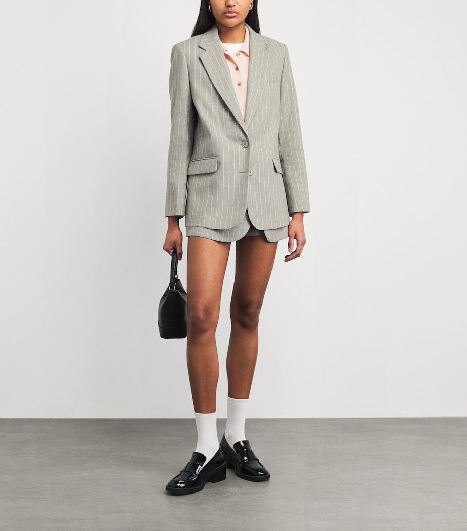 Maje Womens Linen-Blend Pinstripe Blazer Khaki Image 2