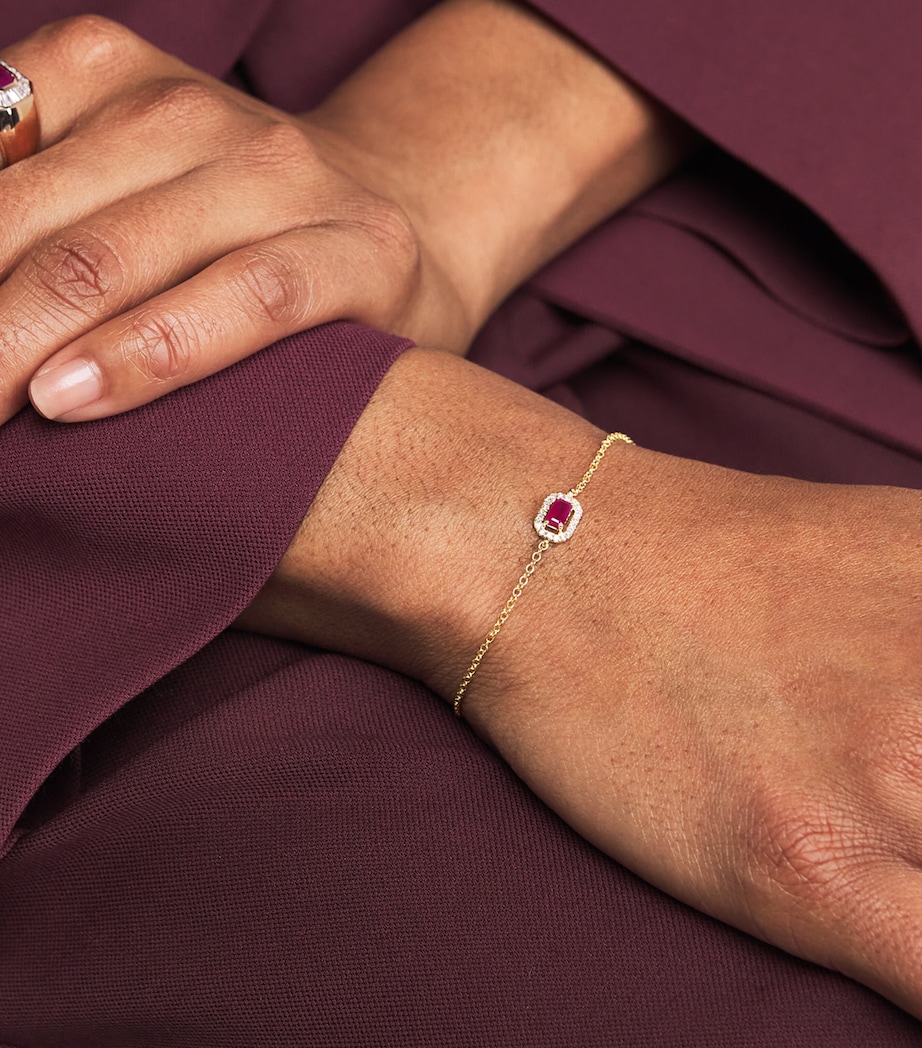 Yellow Gold, Diamond and Ruby Halo Bracelet YELLOW GOLD Image 2