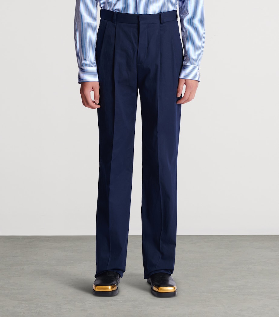 Cotton Pleated Flared Trousers 6UB MARINE Image 4