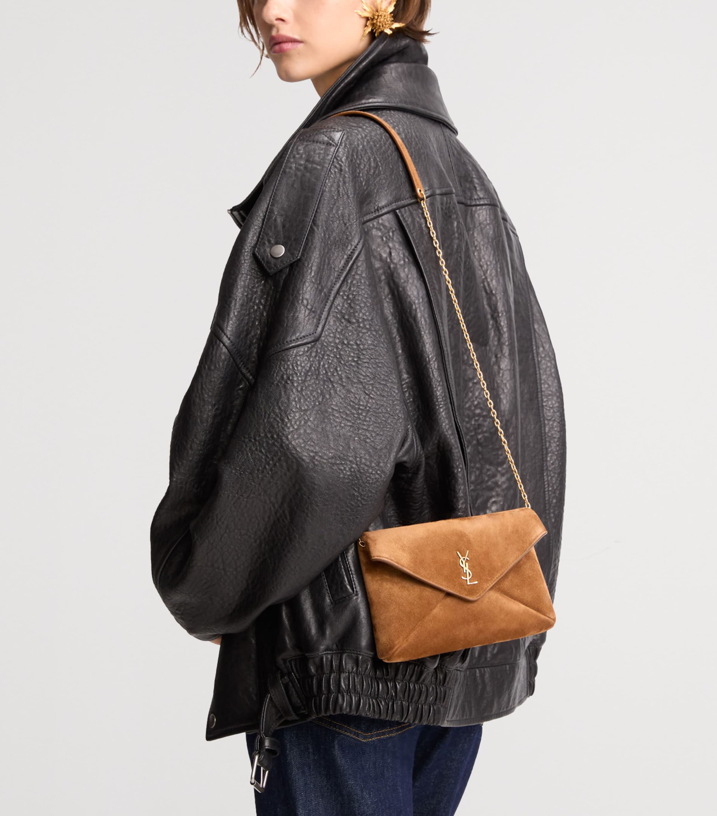 Saint Laurent Small Suede Cassandre Envelope Shoulder Bag Image 2
