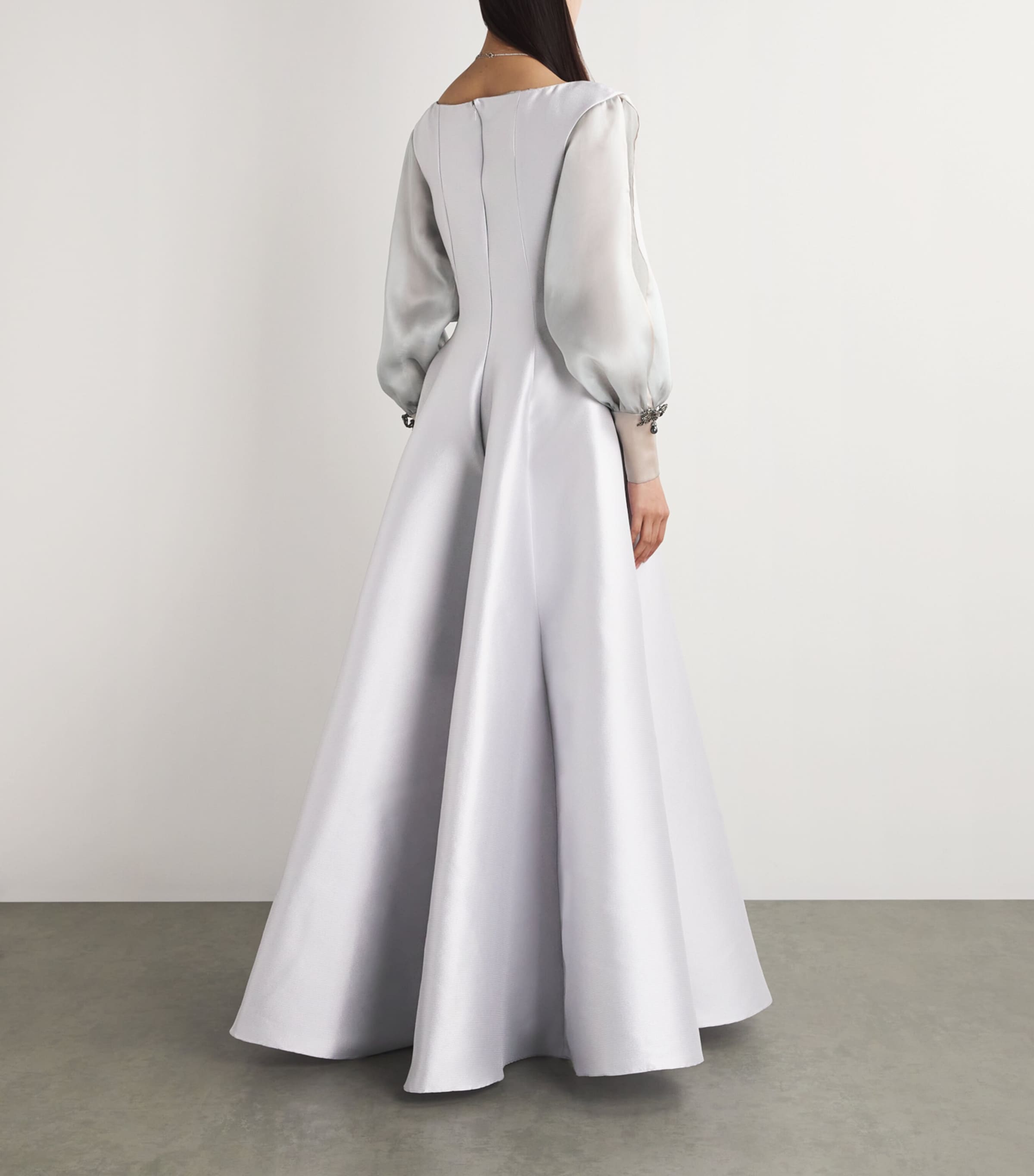 Piqué Organza-Sleeve Gown 71/GREY Image 3