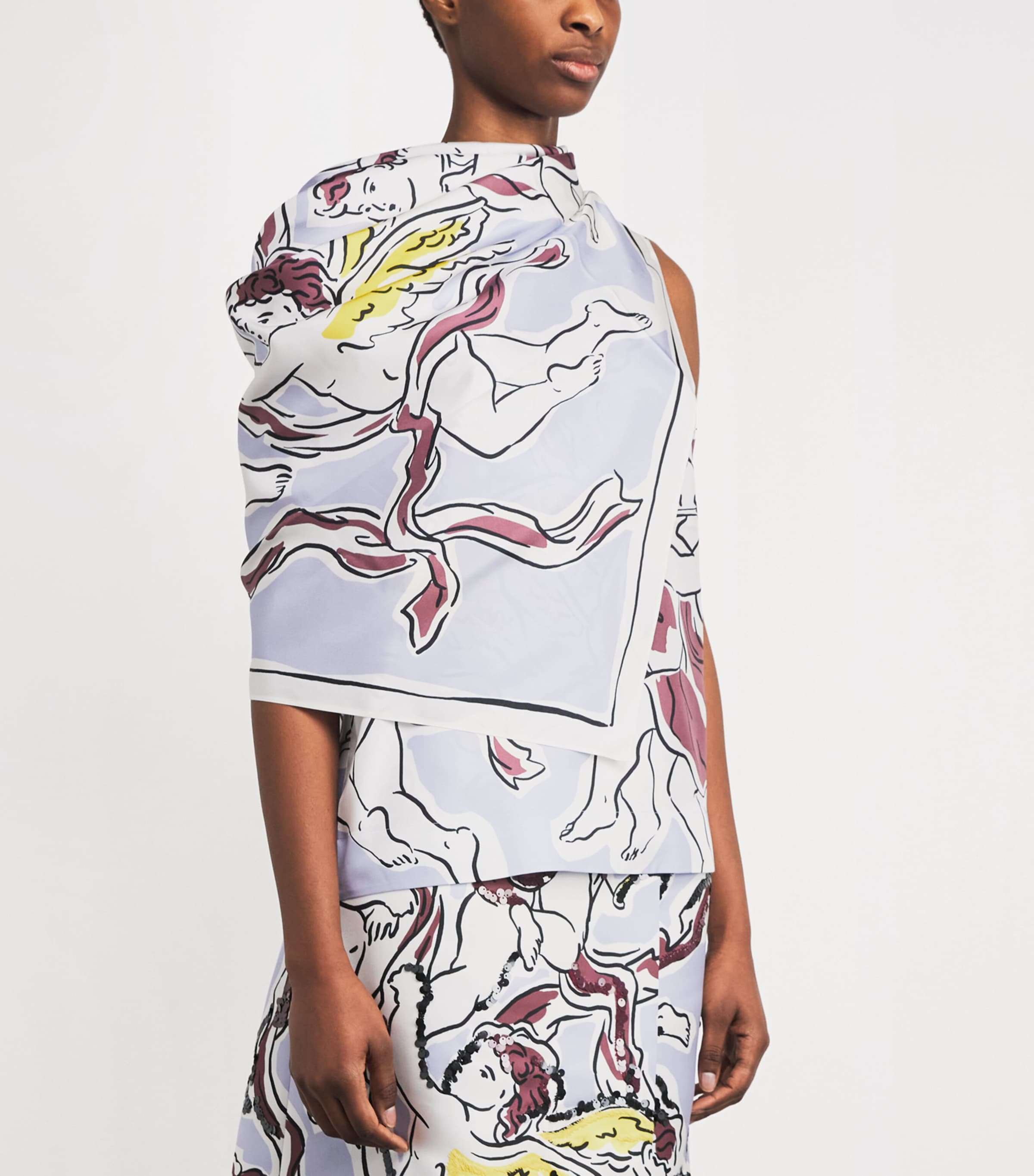 Tory Burch Womens Silk Printed Cape and Top Lilac Cherubs Image 4