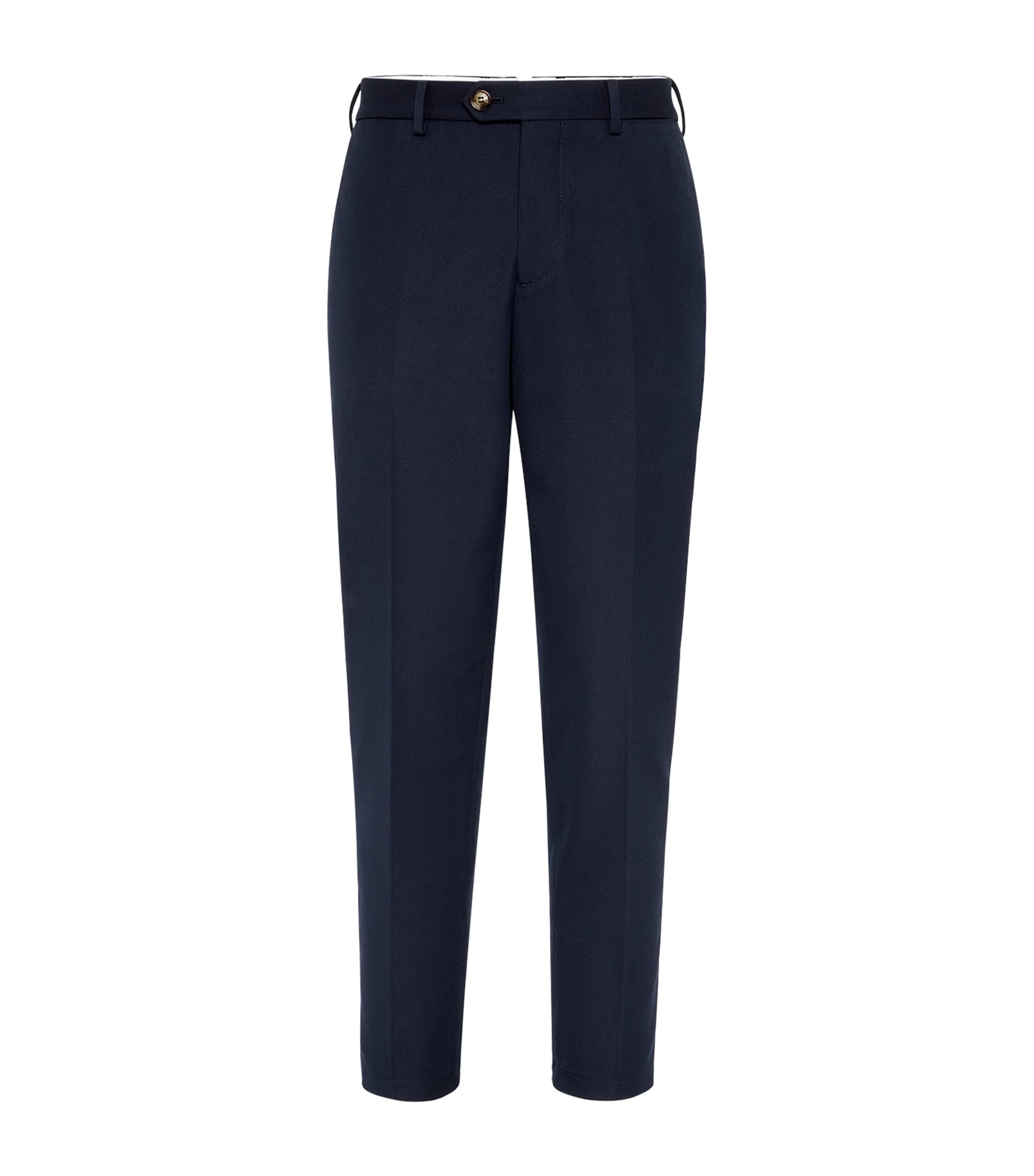 Brunello Cucinelli Cotton-virgin Wool Gabardine Italian Trousers In Blue
