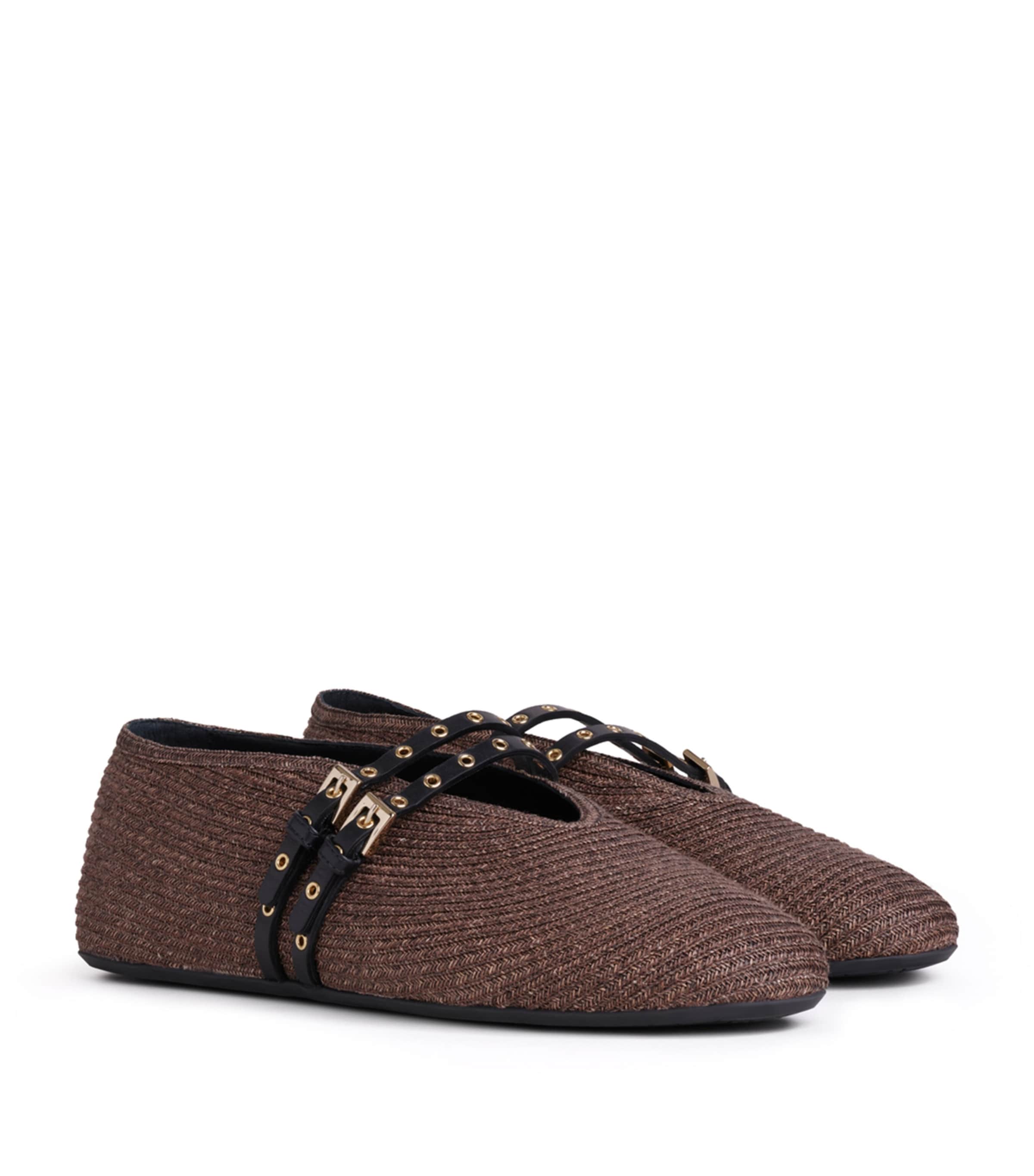 Alaïa Raffia-Leather Ballet Flats Brown Image 3