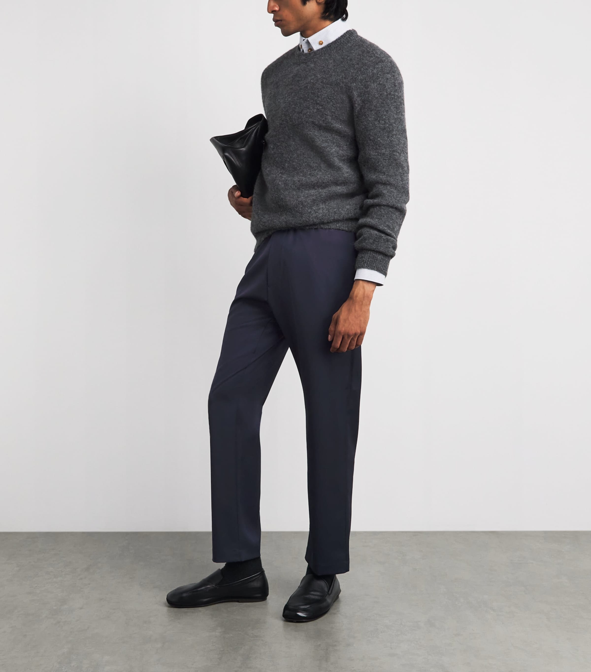Barena Mens Wool-Blend Drawstring Straight Trousers Navy Image 2