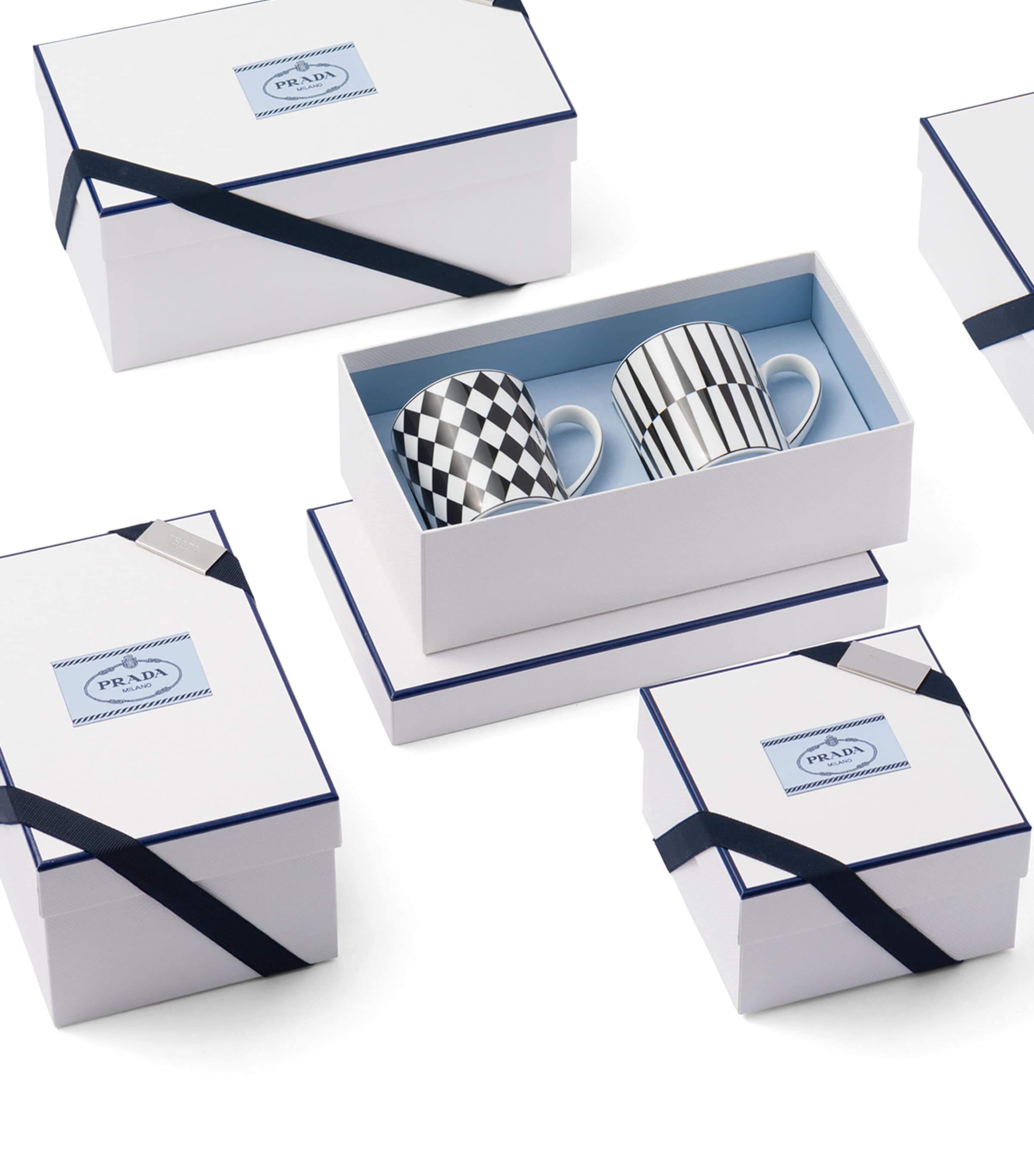 Porcelain Checkerboard and Stripes Mugs (Set of 2) F0E5W Image 3