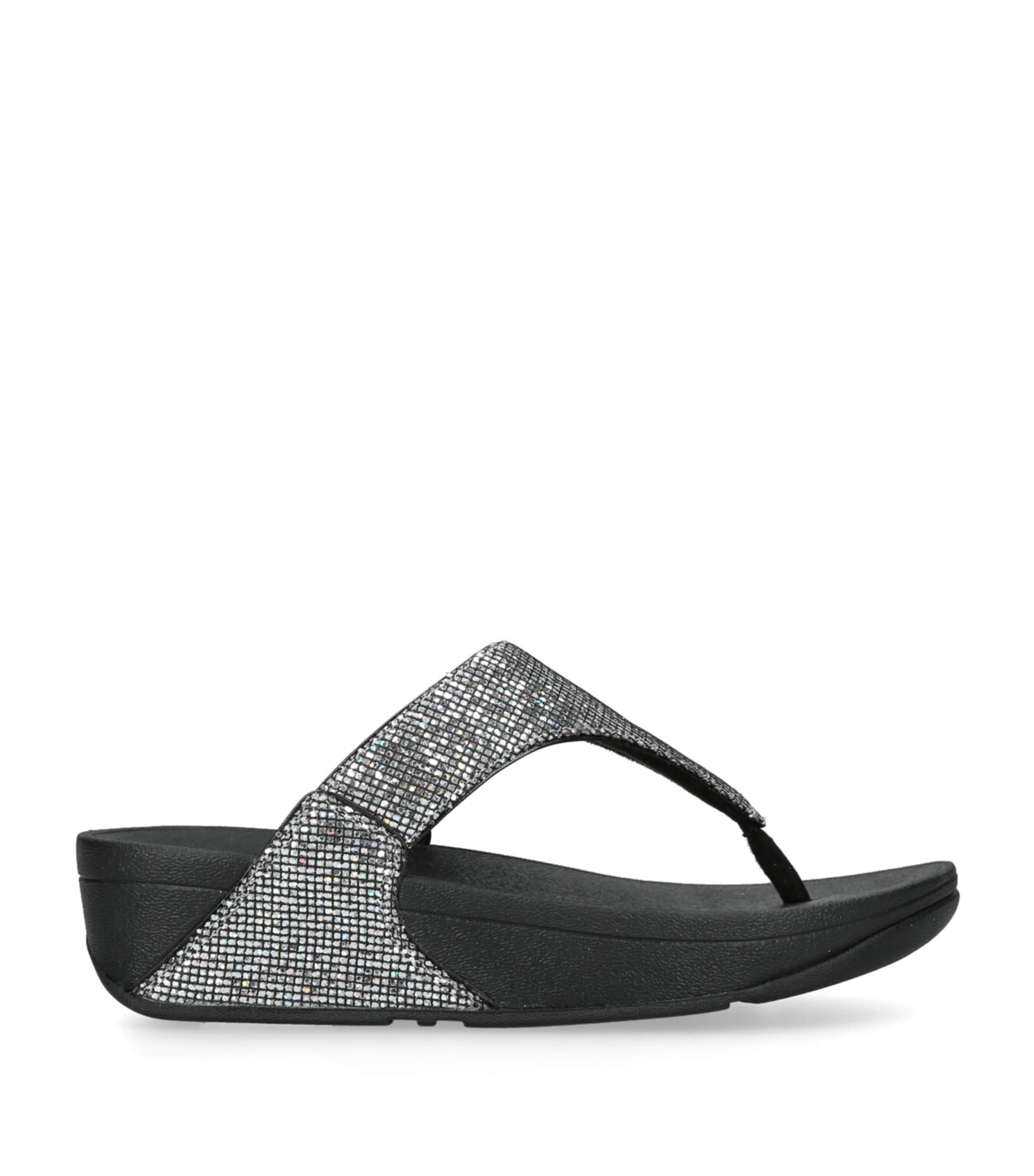 Fitflop Glitter Lulu Toe-post Sandals 40 In Silver