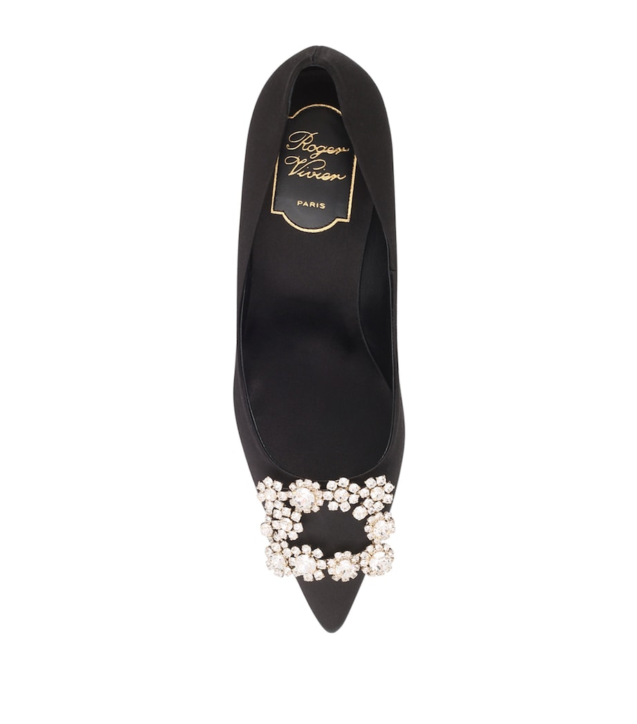 Satin Decolleté Crystal Buckle Pumps 65 BLACK Image 3