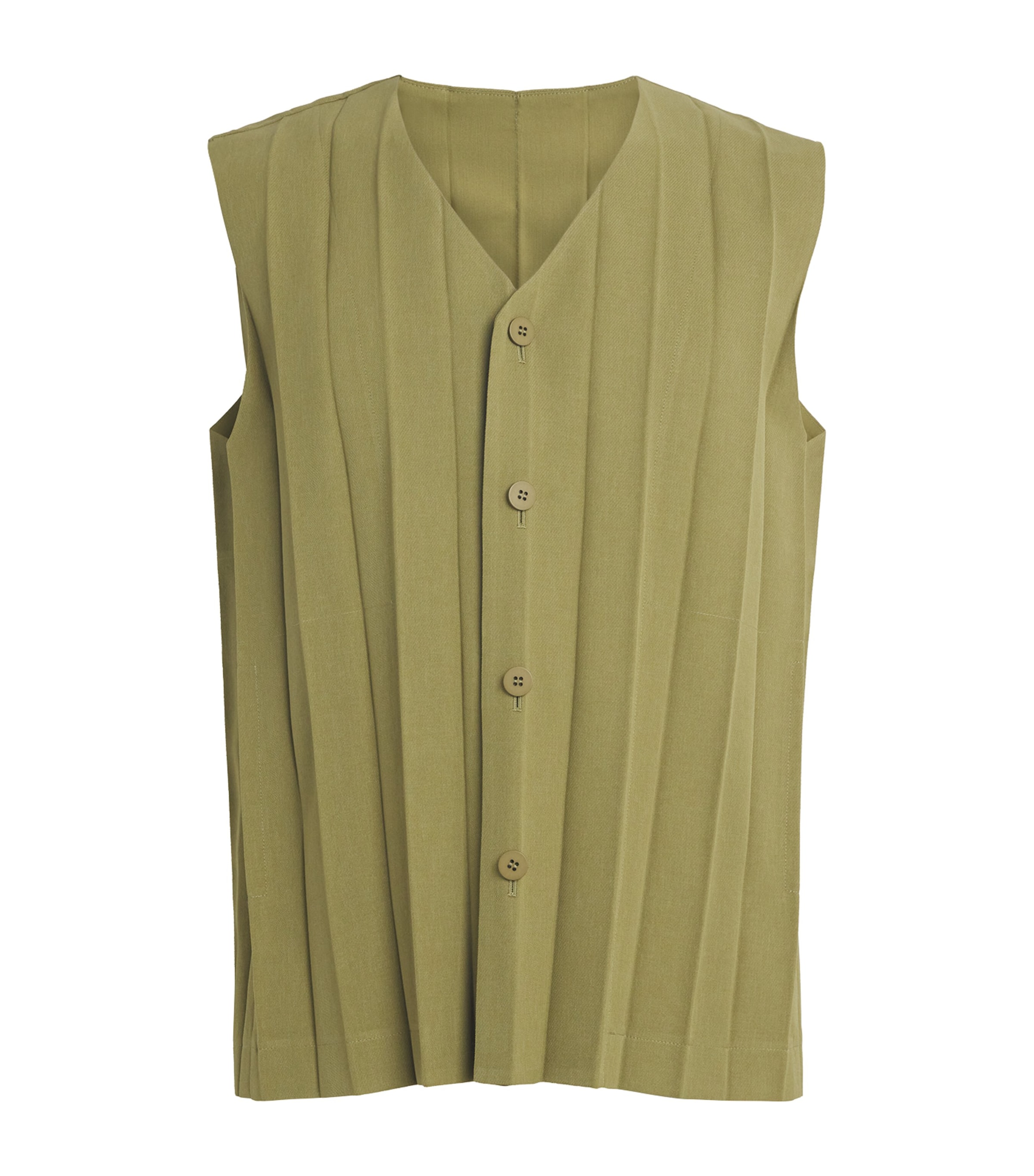 Homme Plissé Issey Miyake Mens Pleated Edge Ensemble Waistcoat Khaki Image 1