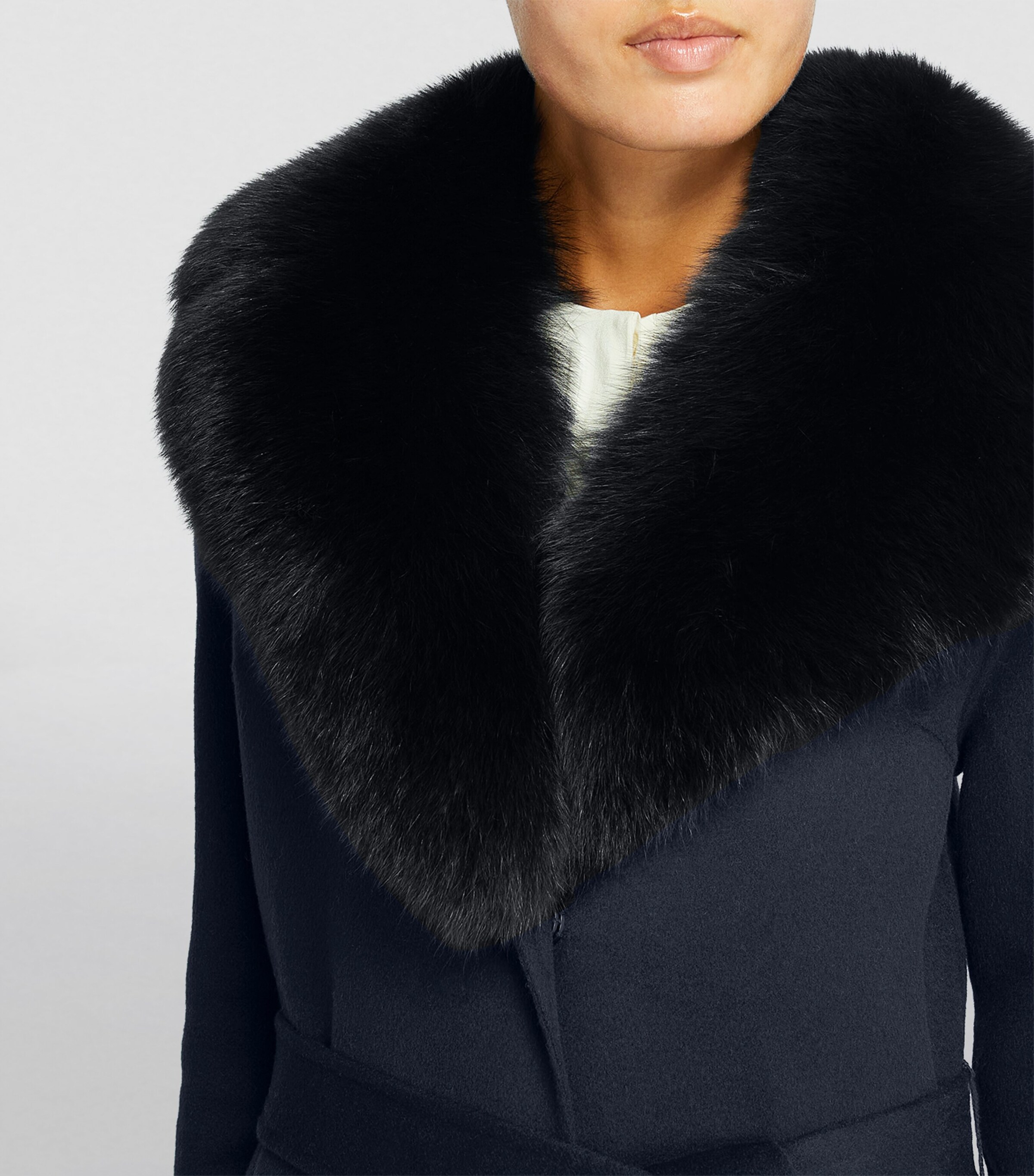 Cashmere-Wool Fox Fur-Trim Coat A7033 Image 7