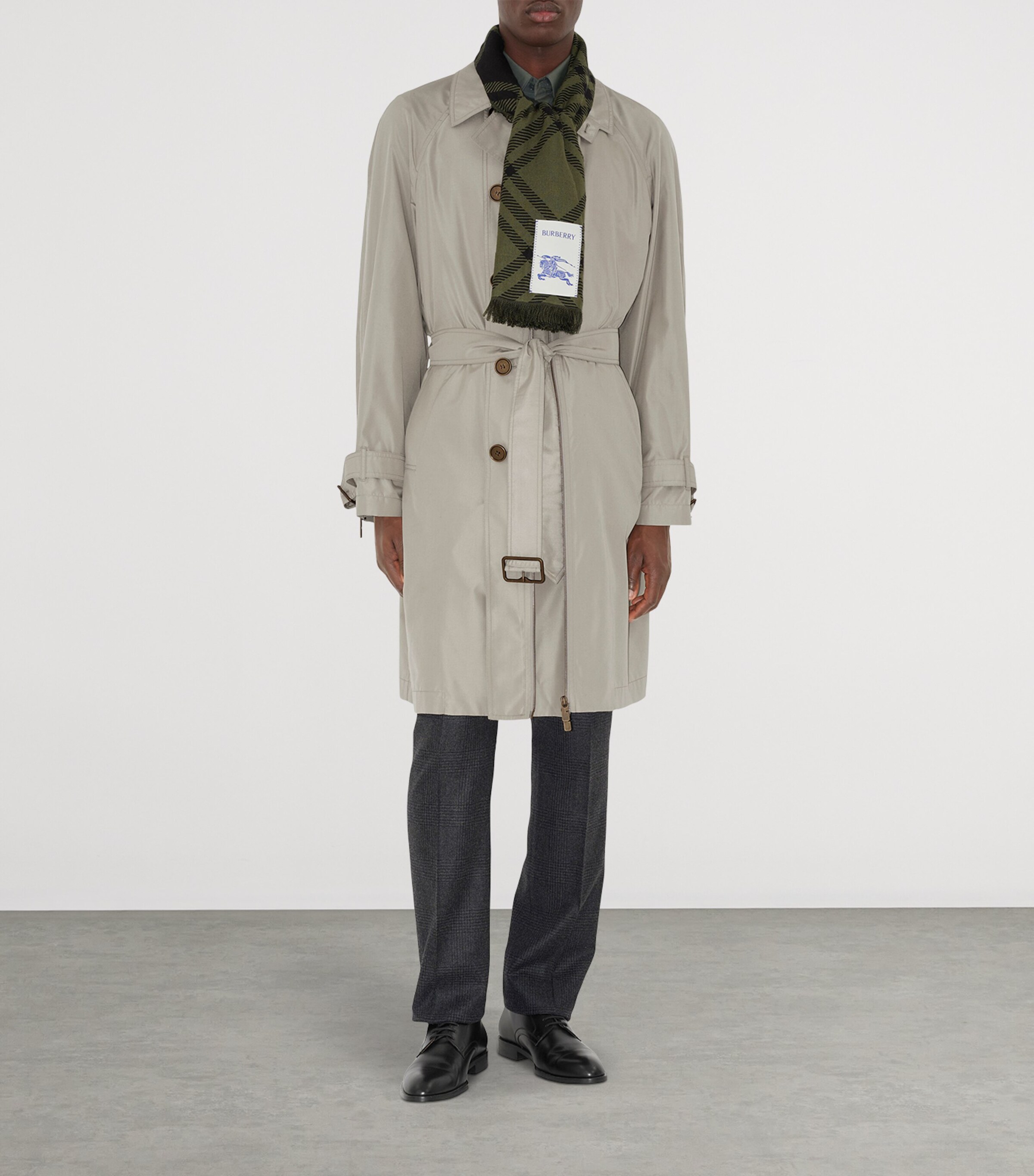 Burberry Silk-Wool Wide Check Scarf Shrub Green/black Image 4