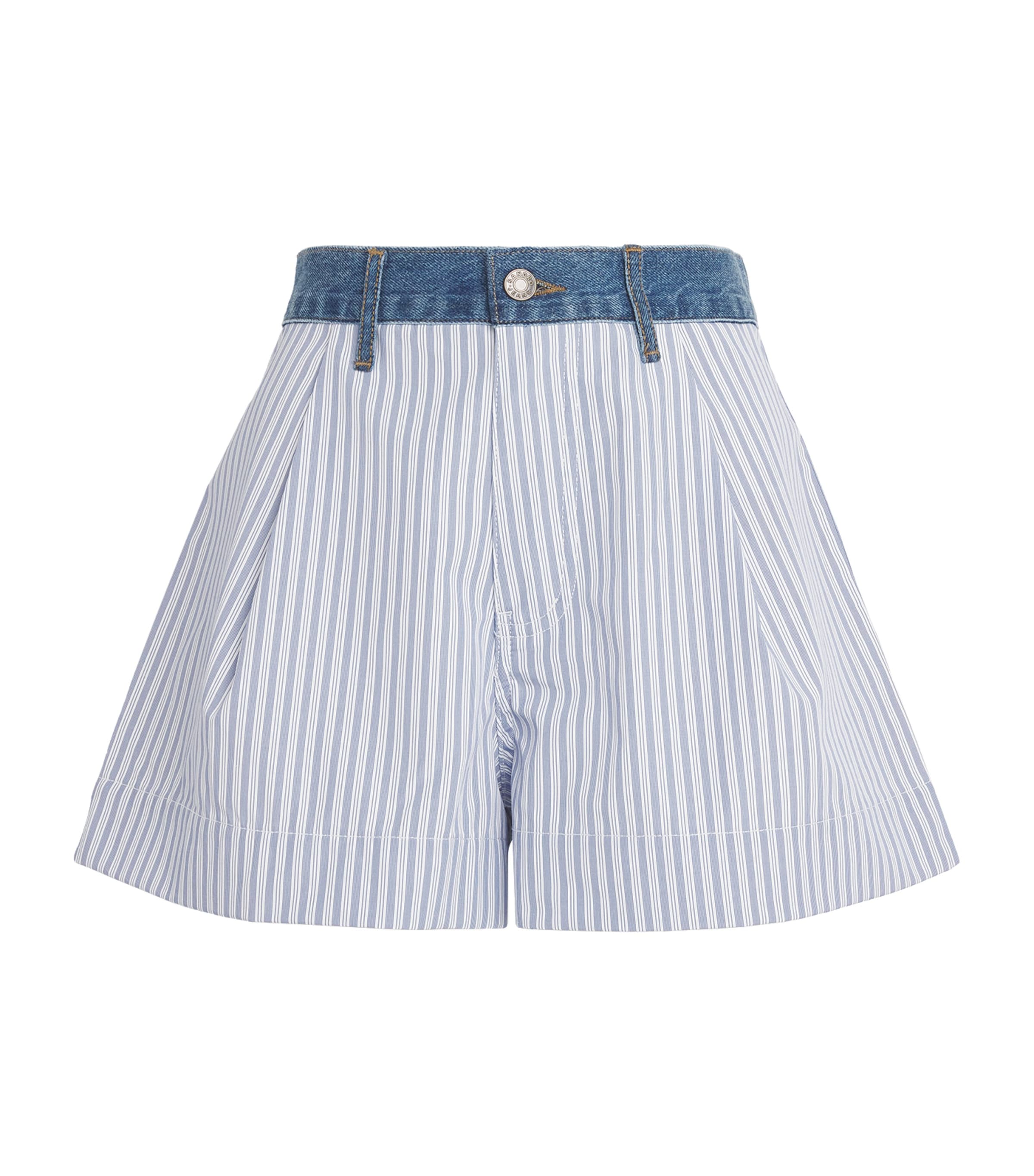Sandro Paris Womens Poplin Denim-Trim Shorts Blue / Green Image 1
