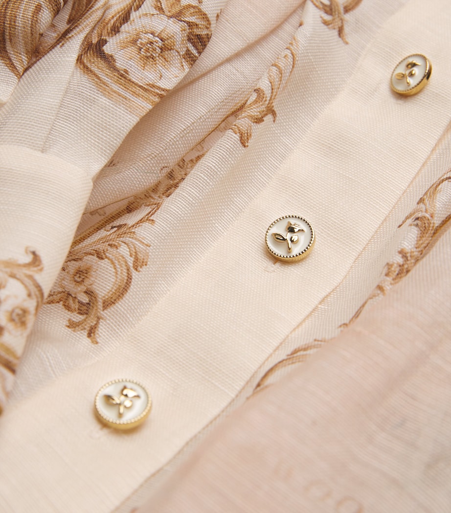 Linen-Silk Memento Midi Shirt Dress MAP PRINT Image 5