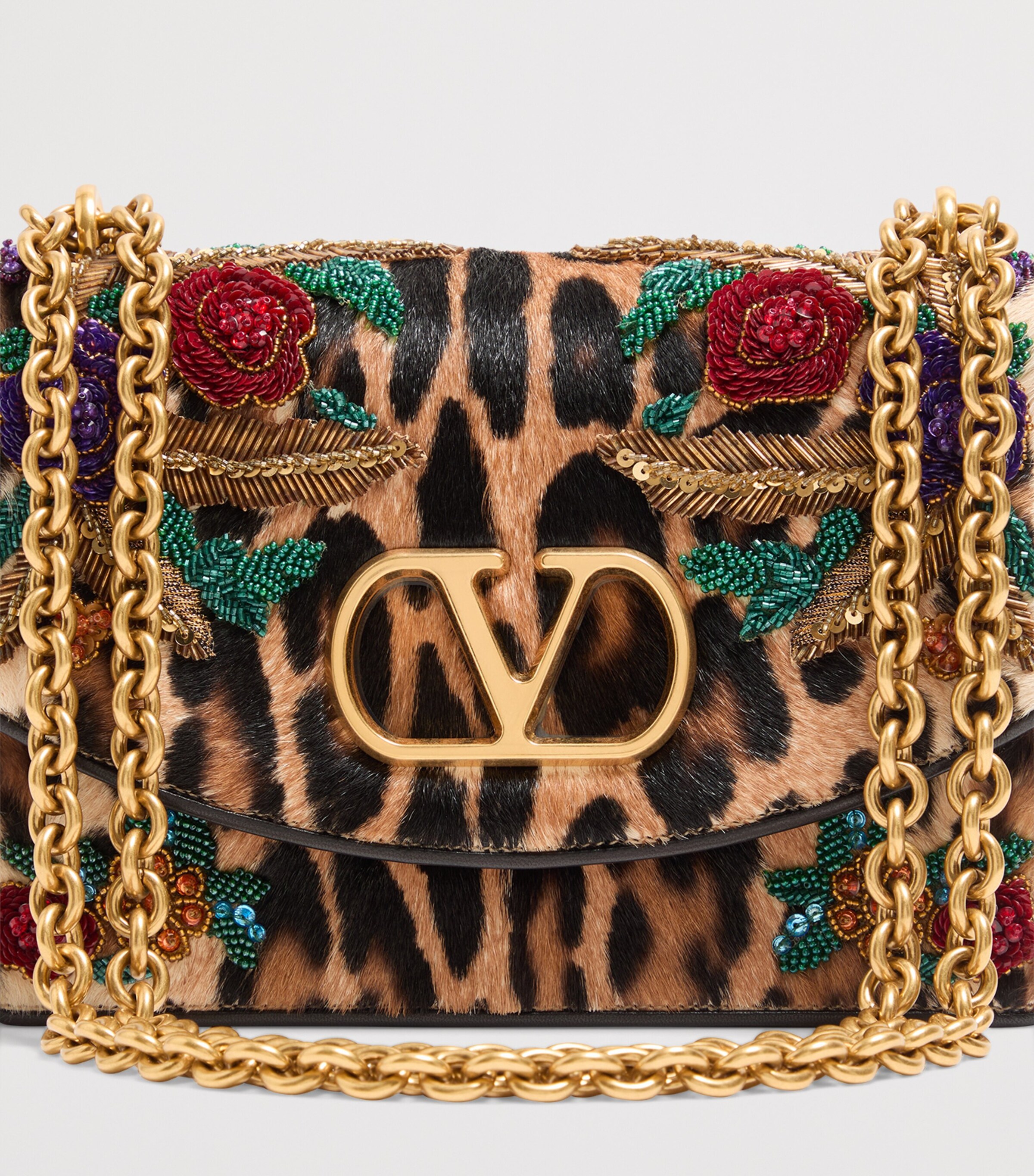 Valentino Garavani Leather Embellished Vain Shoulder Bag Dac Image 6