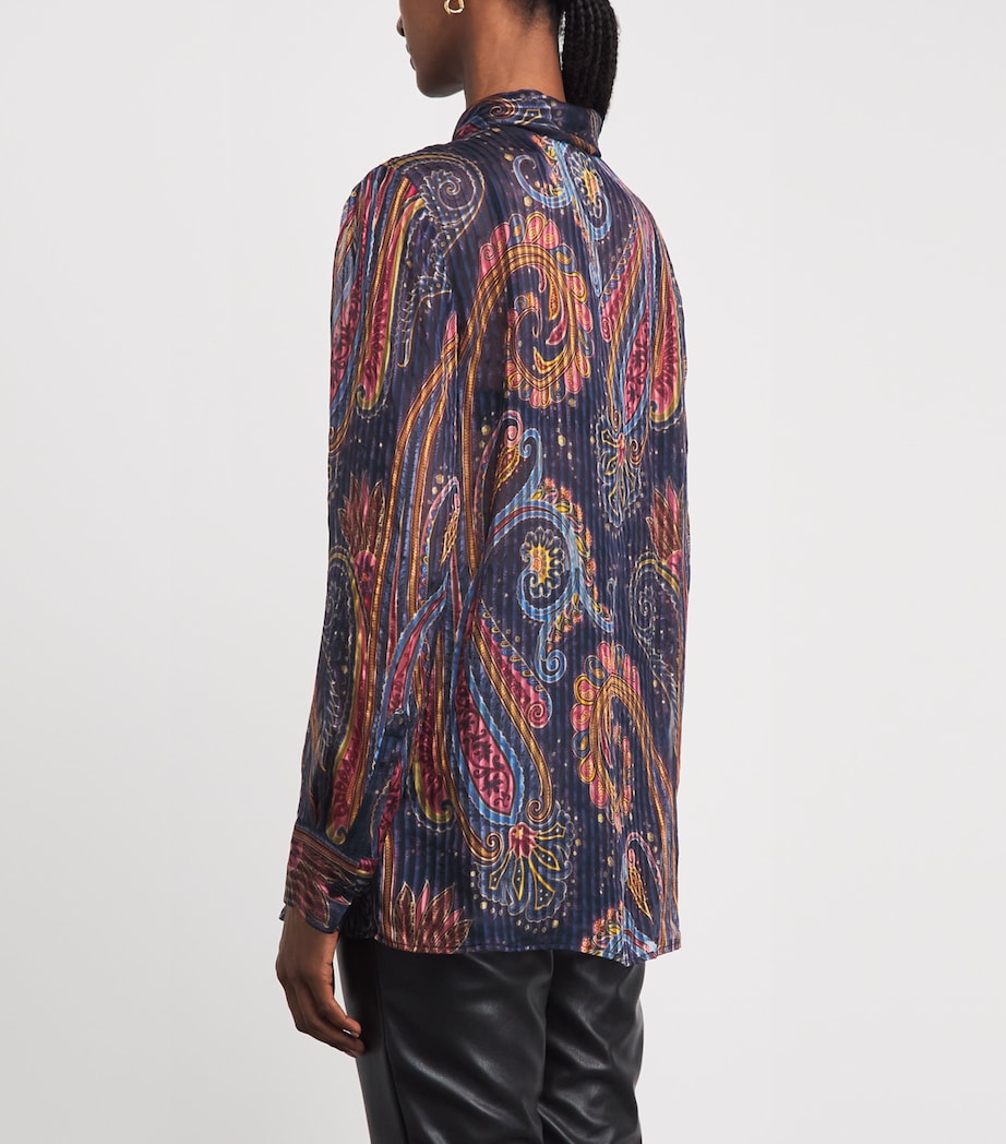 Etro Womens Silk Pleated Paisley Shirt Print/blue Bs Image 5