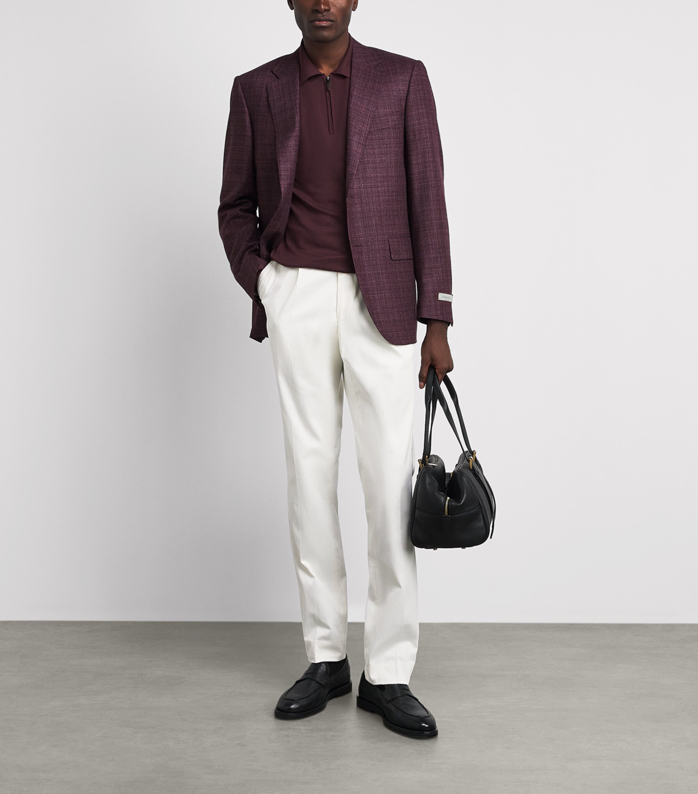 Canali Mens Wool-Silk Check Blazer Burgundy Image 2