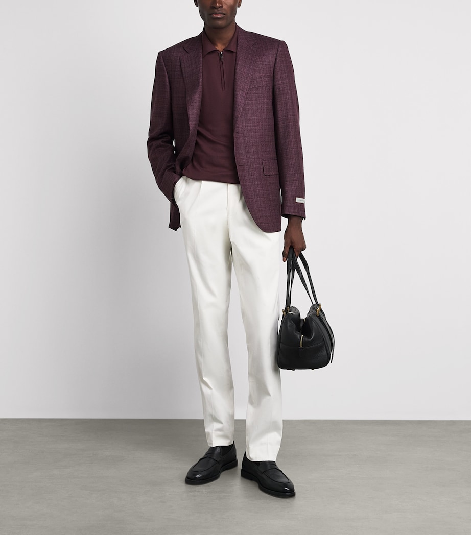 Canali Mens Wool-Silk Check Blazer Burgundy Image 2