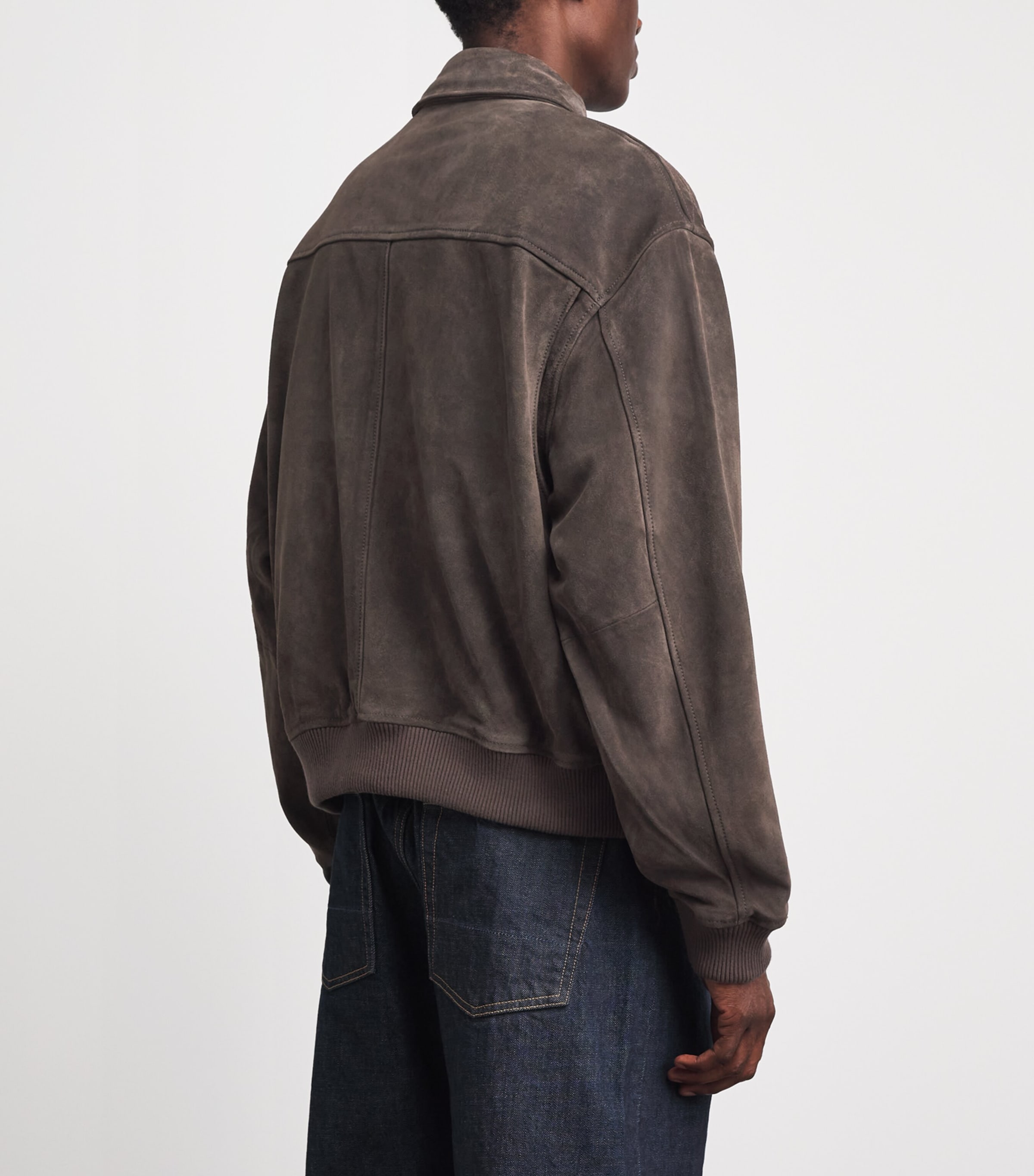 AGOLDE Mens Suede Emil Bomber Jacket Seal Brown Image 5