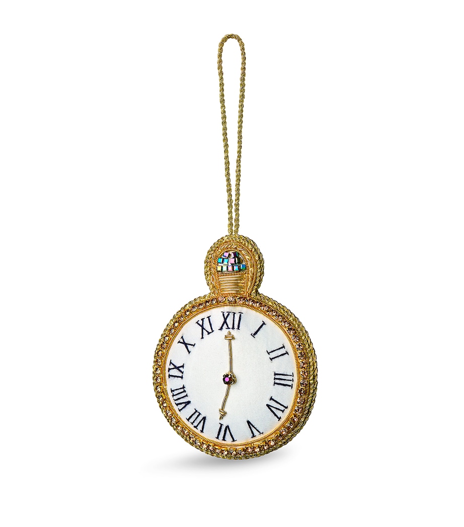 Embroidered Pocket Watch Tree Decoration GREEN Image 1