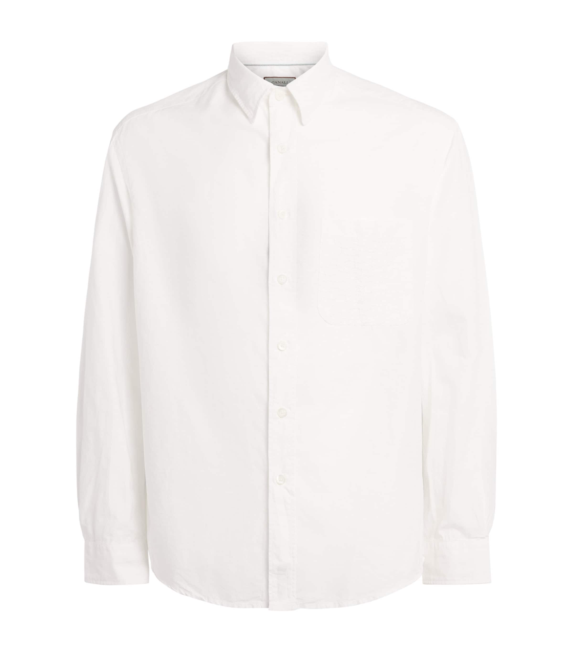 Canali Mens Linen-Cotton Embroidered Shirt Image 1