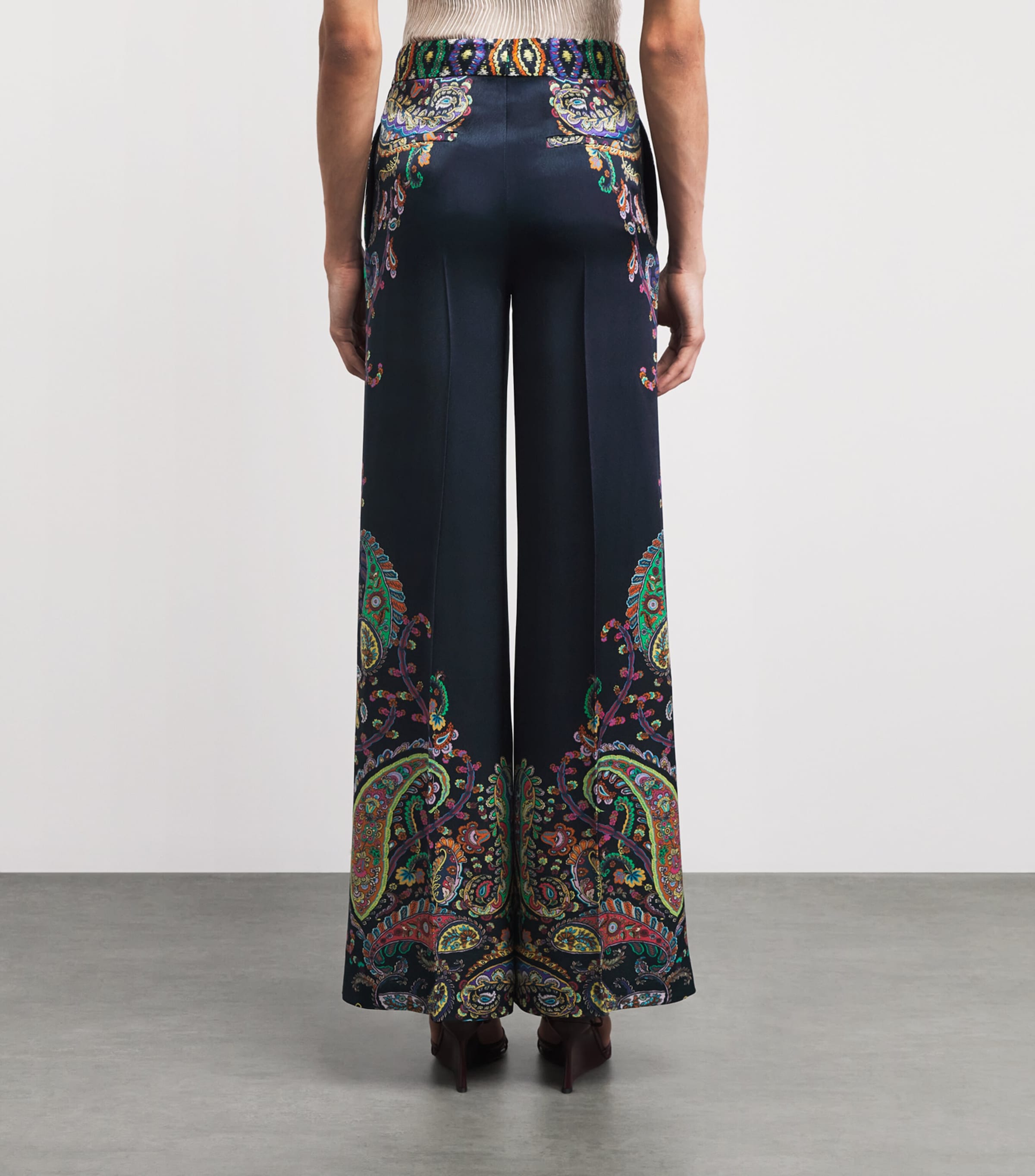 Etro Womens Satin Paisley Wide-Leg Trousers Image 5