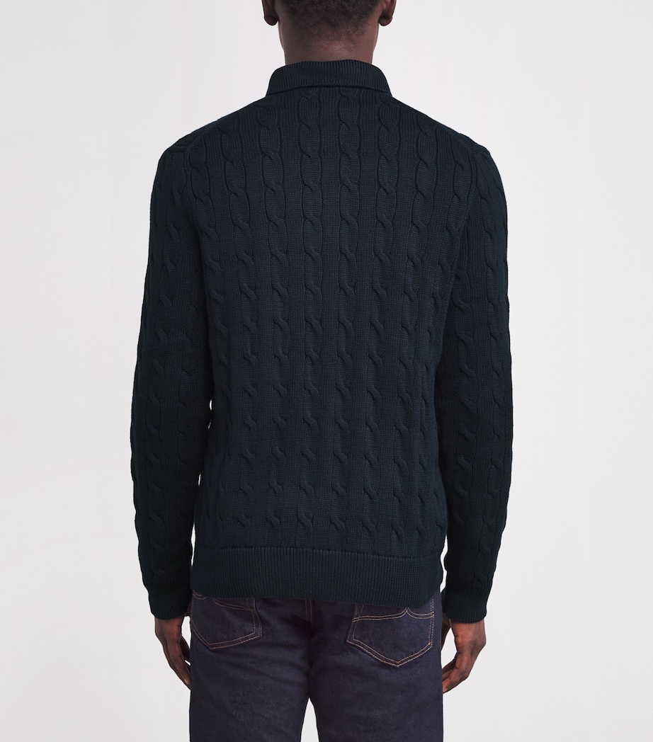 Cotton Cable-Knit Cardigan BLUE Image 4