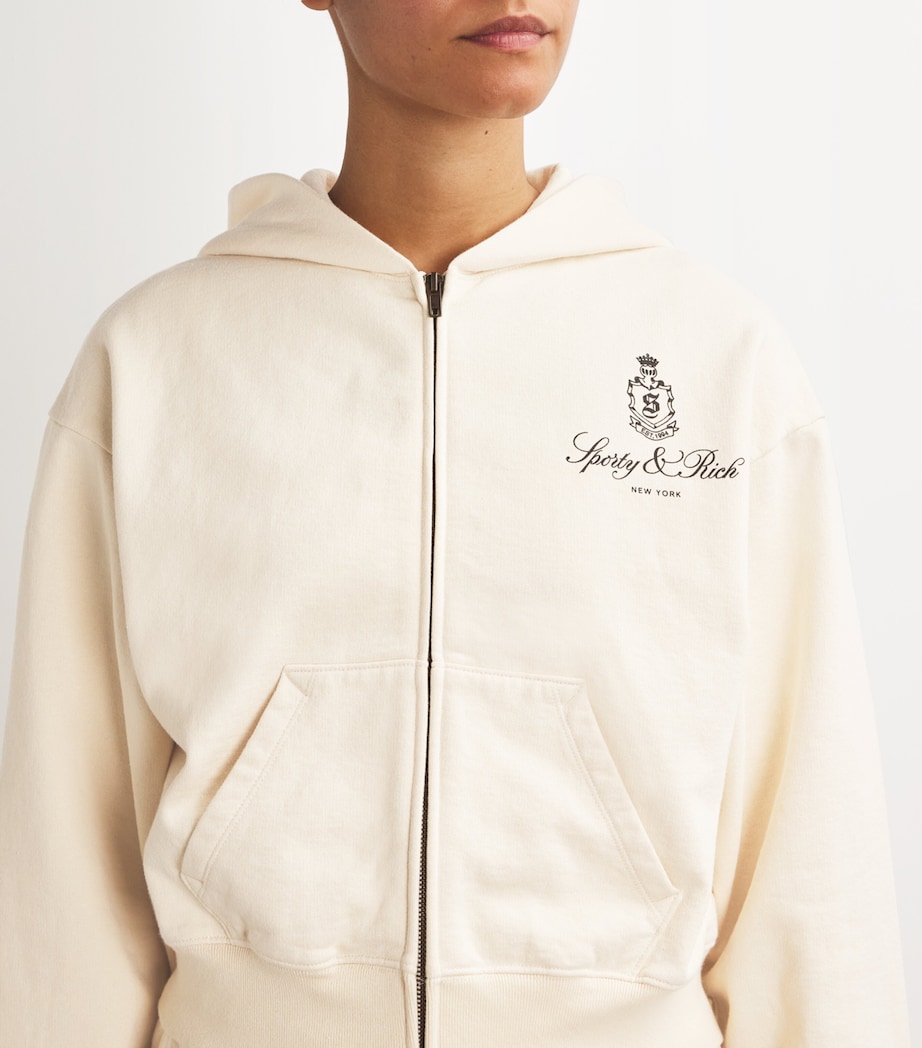 Sporty & Rich Womens Cotton Vendome Zip Hoodie Cream Chocolate Image 6