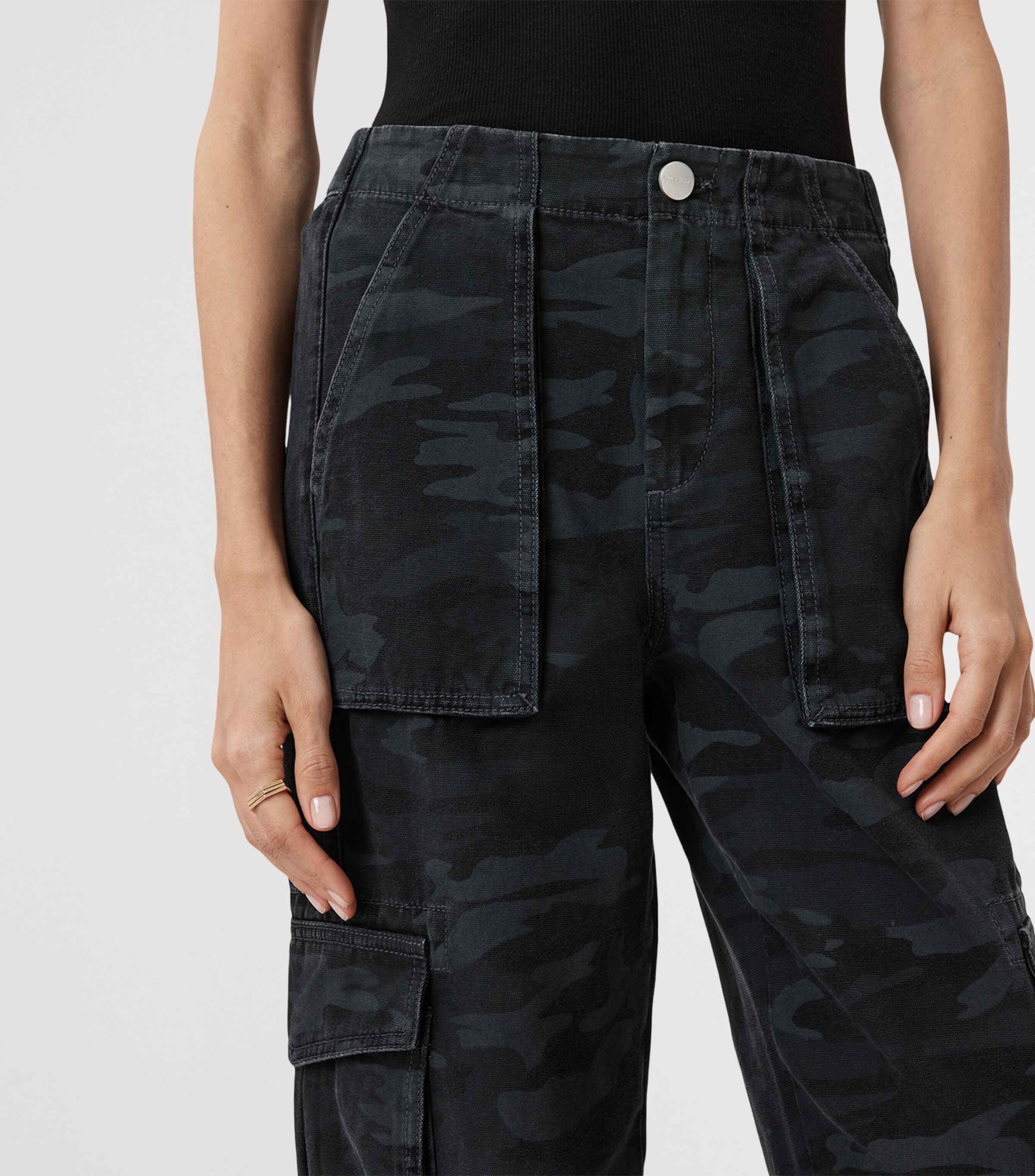 Printed Freda Cargo Trousers CAMO INK BLUE Image 7