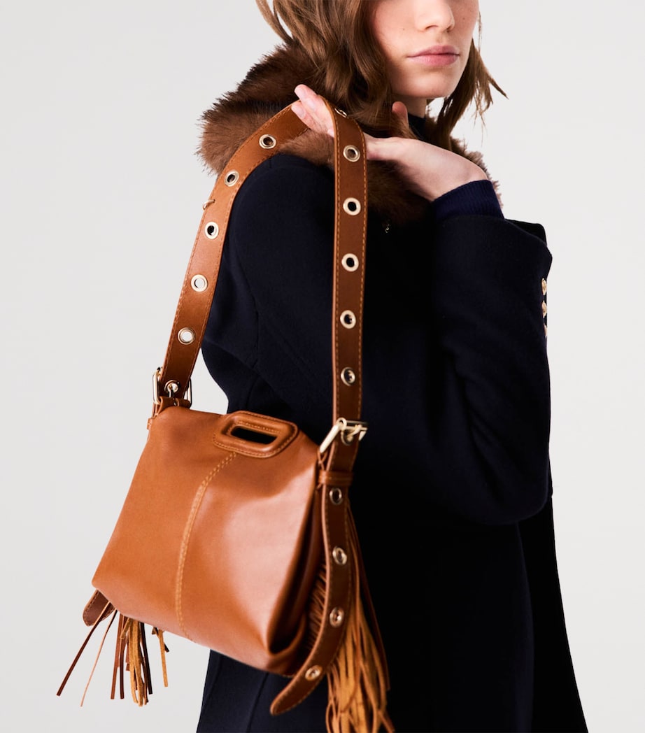 Maje Mini Leather Miss M Shoulder Bag Tobacco Image 10