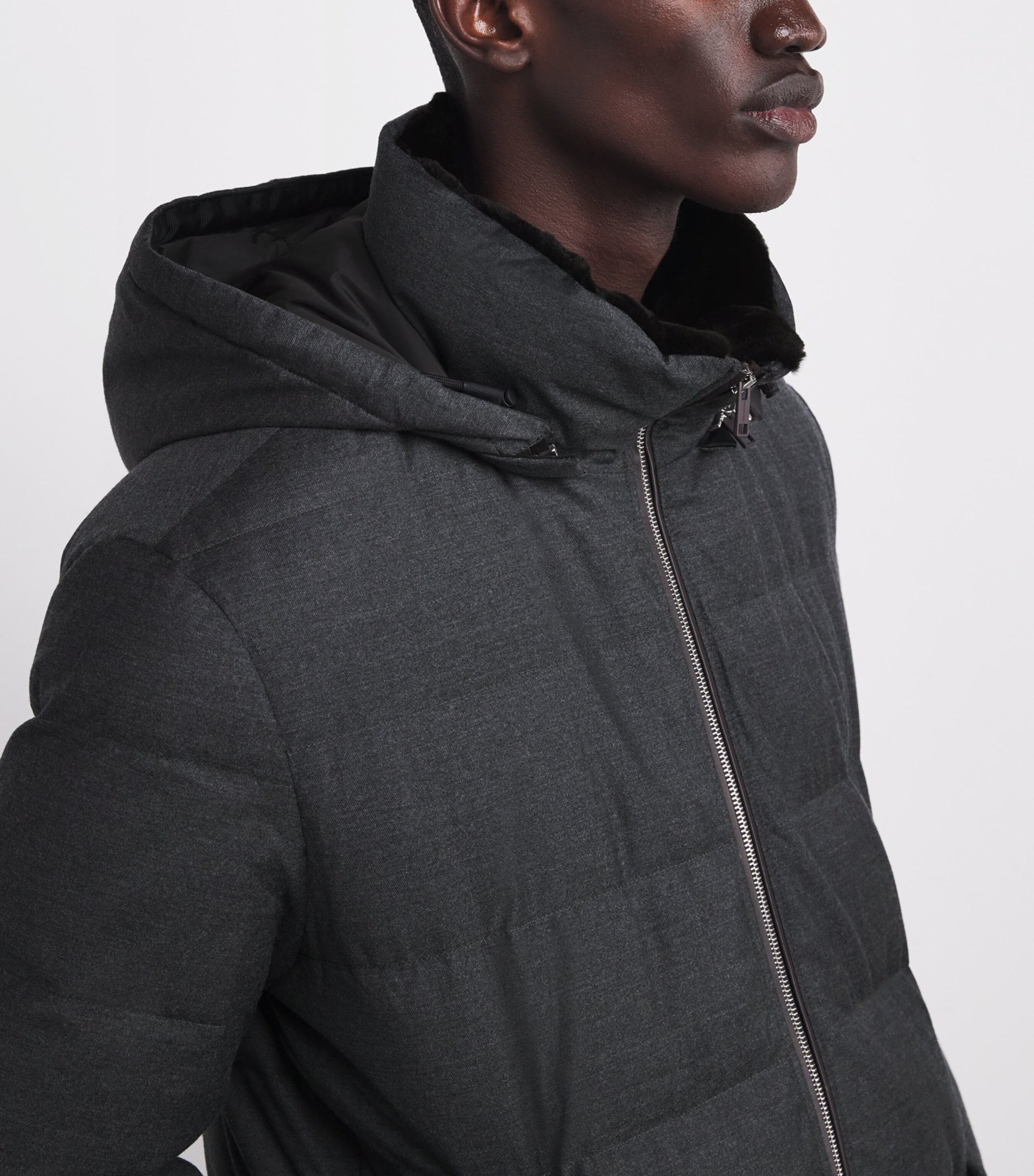 Wool-Silk Mink-Trim Puffer Jacket B0232 ANTHRACITE/MHO Image 6