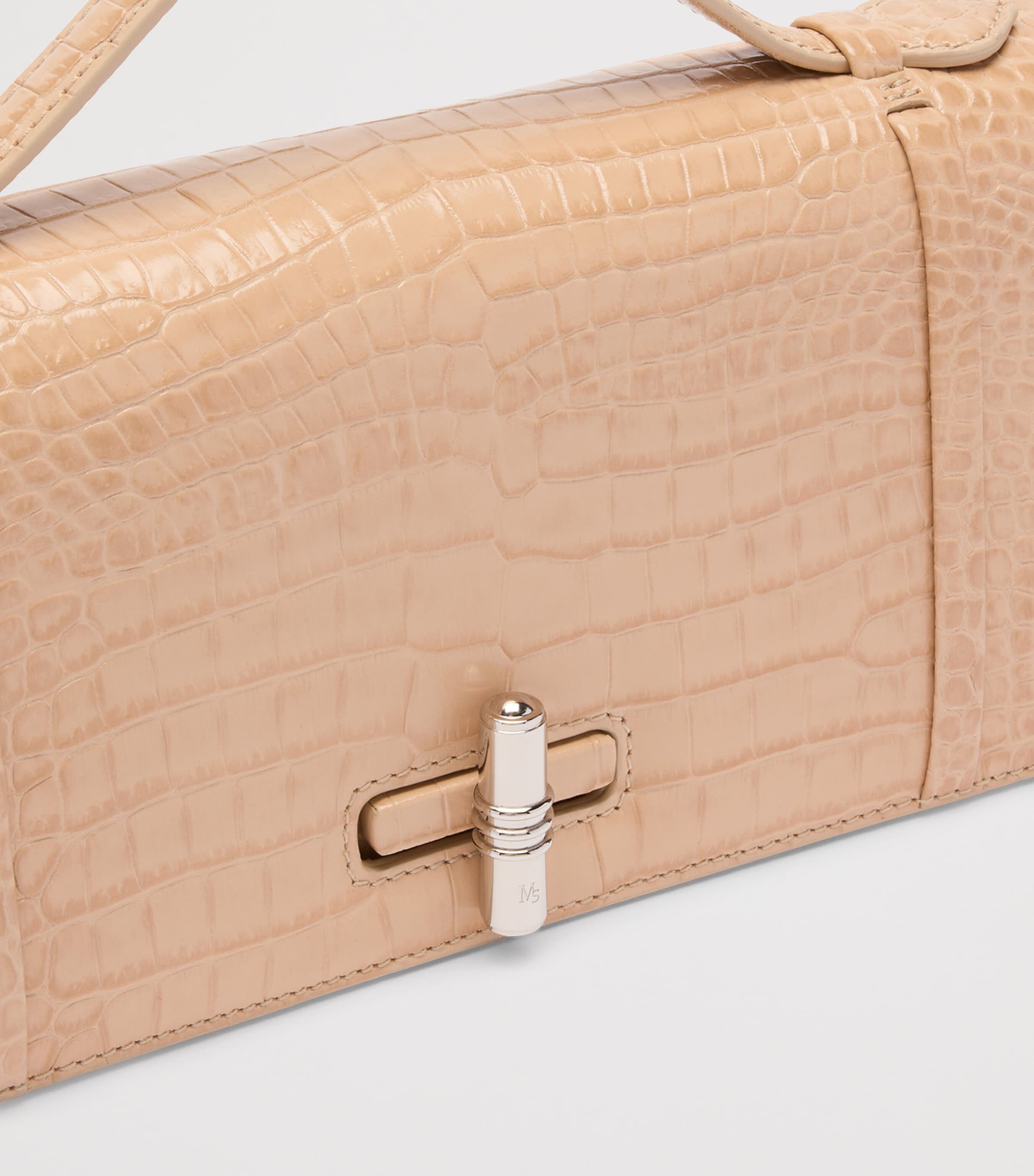 Leather Croc-Embossed May Clutch Bag BUFF Image 6