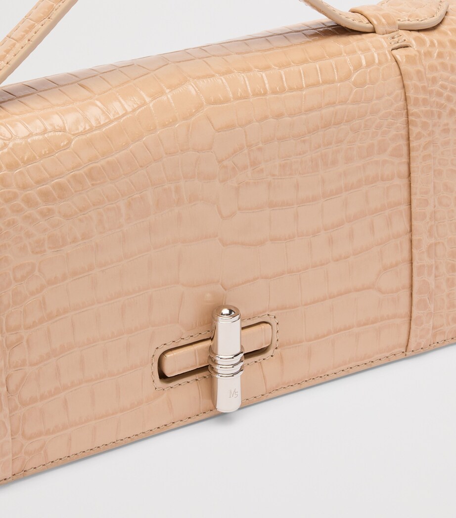 Leather Croc-Embossed May Clutch Bag BUFF Image 6