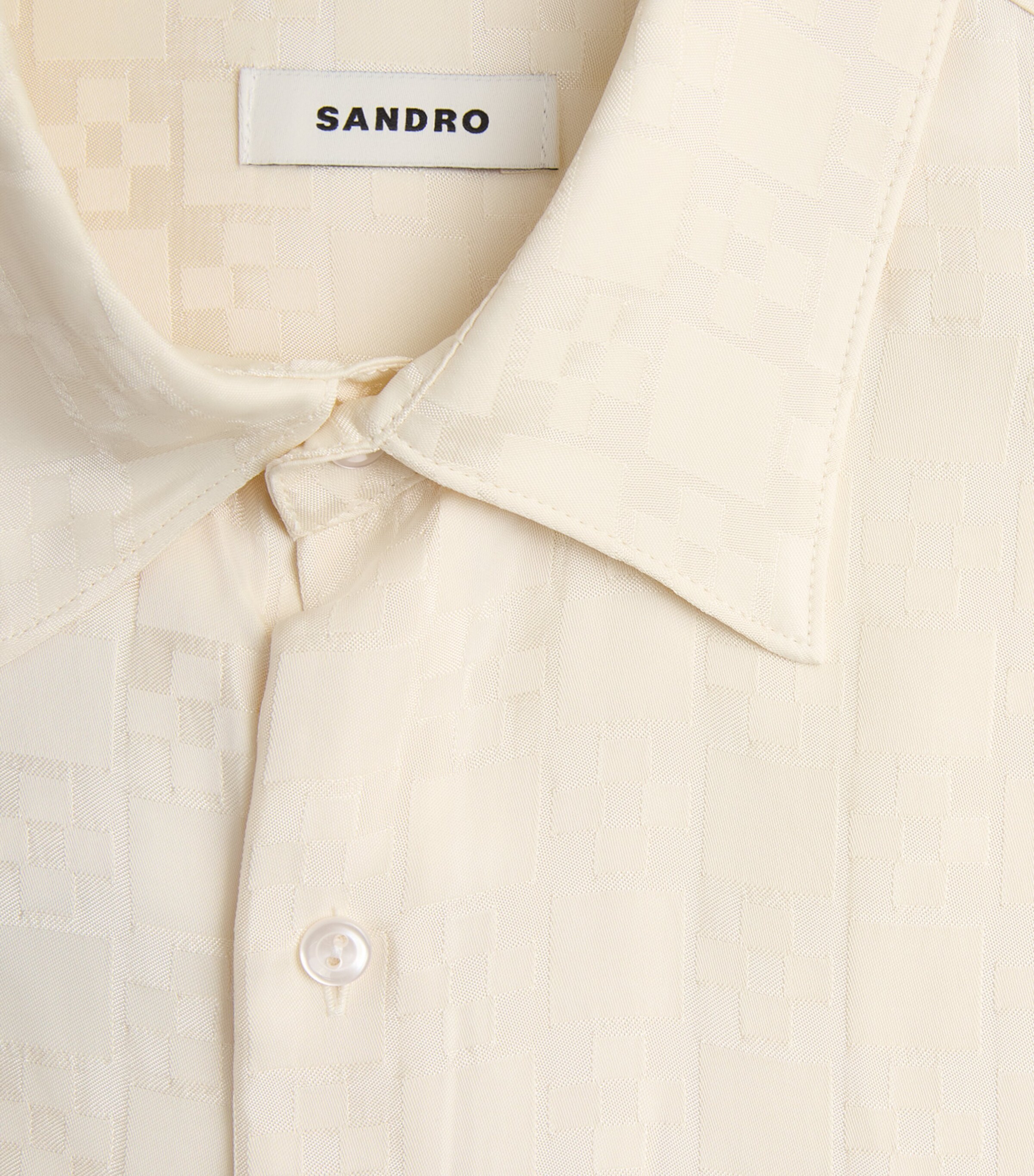 Sandro Paris Mens Jacquard Cross Short-Sleeve Shirt White Image 6
