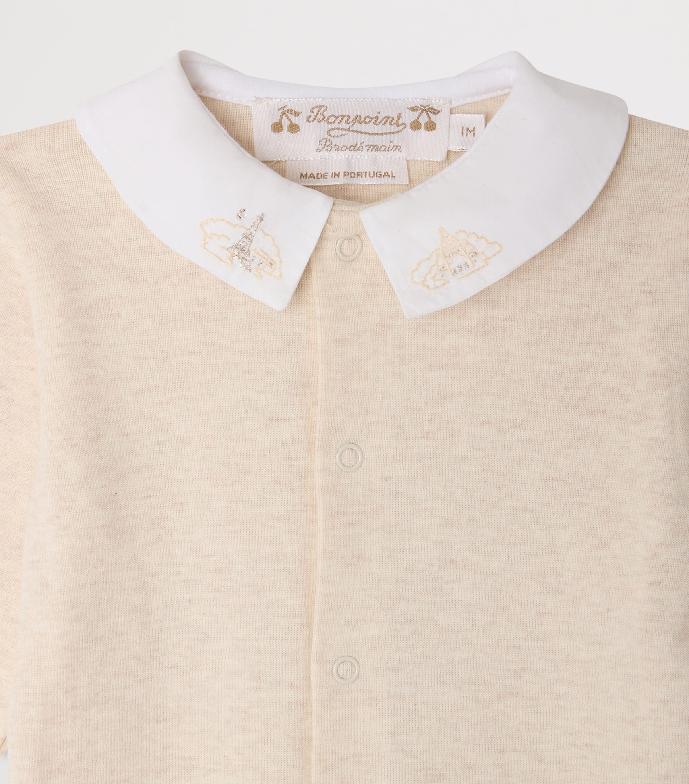 Bonpoint Cotton Embroidered Collar Playsuit (1-18 Months) Upb Beige Image 3