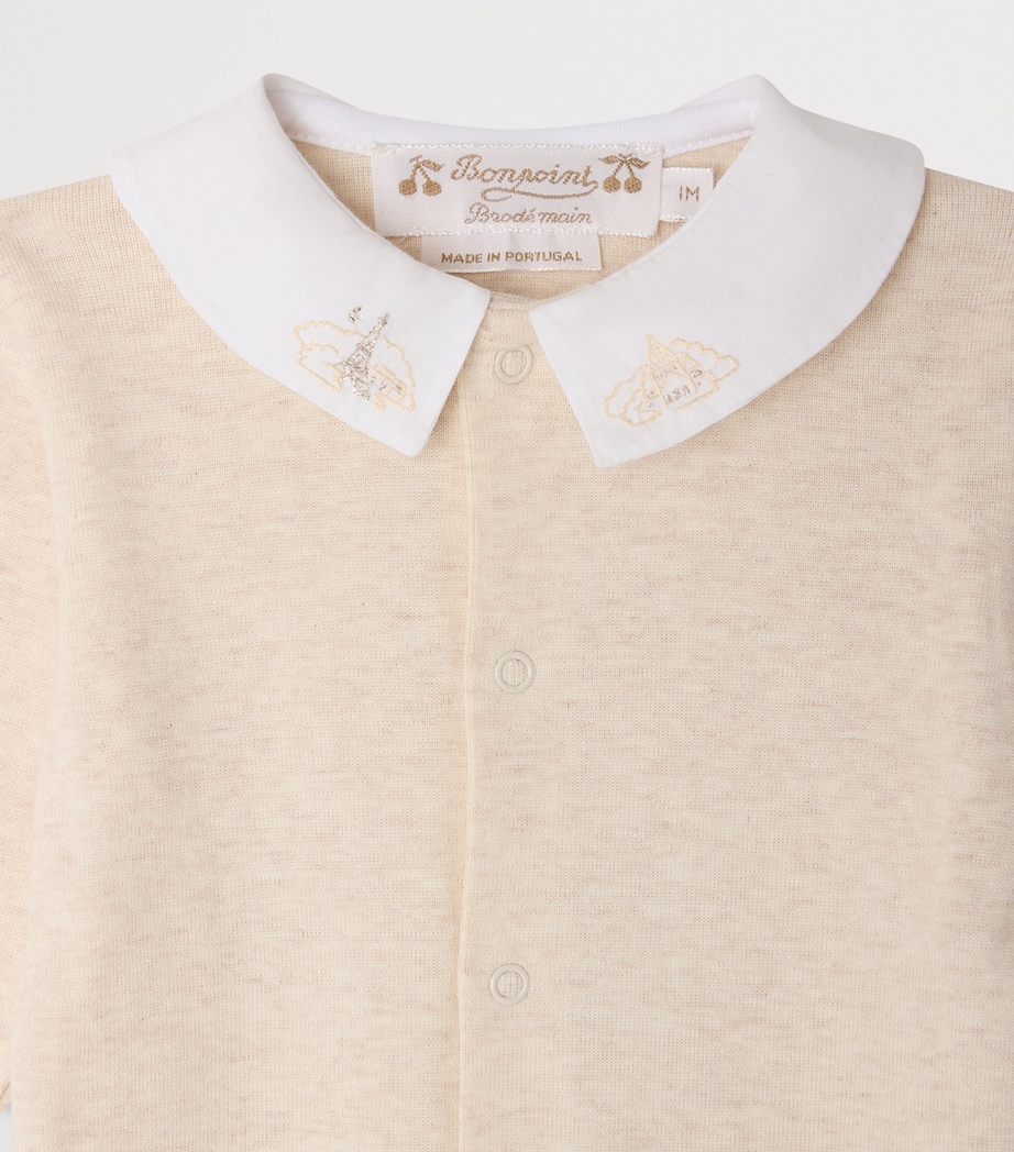 Bonpoint Cotton Embroidered Collar Playsuit (1-18 Months) Upb Beige Image 3
