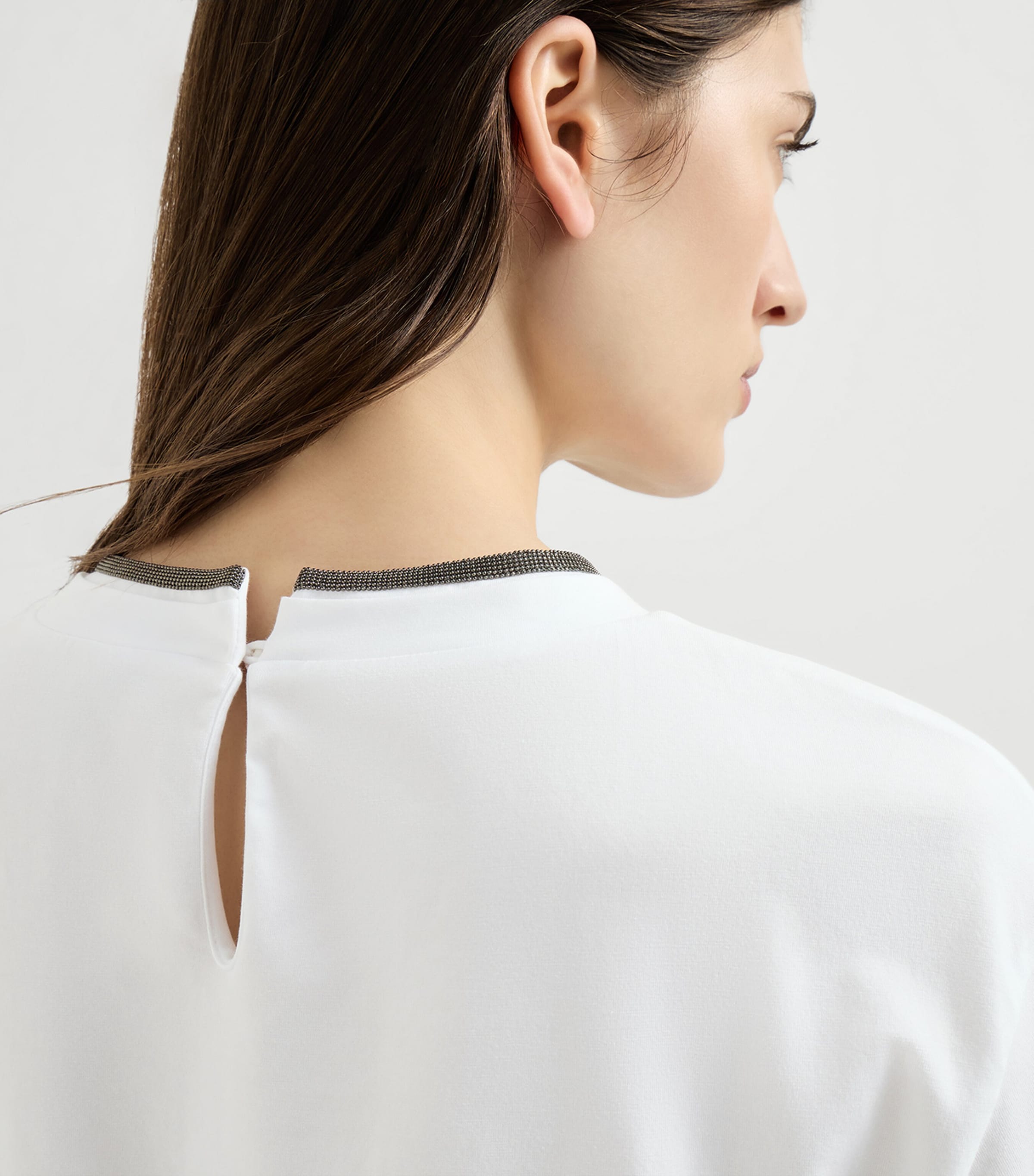 Brunello Cucinelli Womens Stretch-Cotton Monili-Detail T-Shirt White Image 6