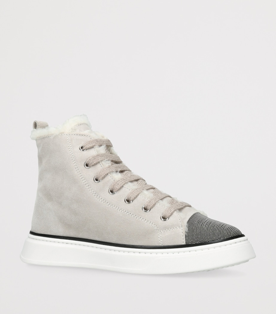 Suede Shearling-Lined High-Top Sneakers TAUPE Image 3