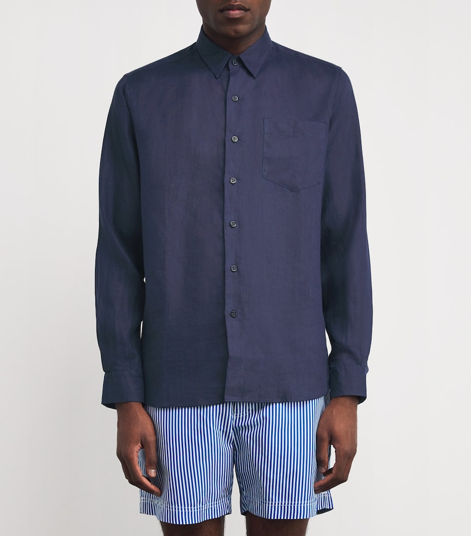 Linen Caroubis Shirt 390-BLEU MARINE Image 3